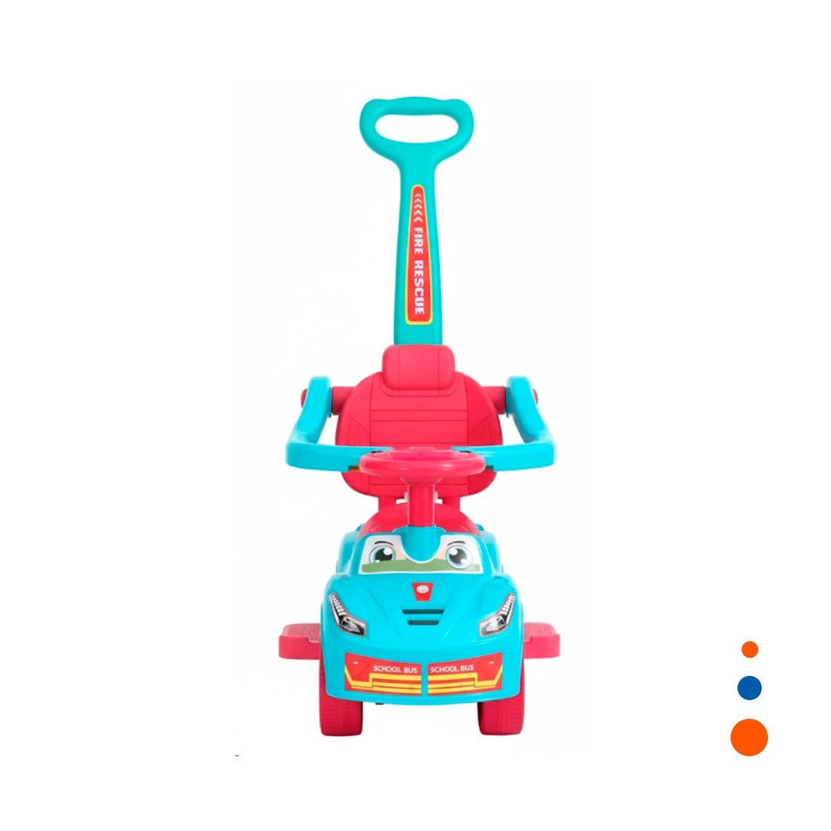 VEHICULO INFANTIL DE ARRASTRE CON MANGO DE EMPUJE Y DISENO OJOS Y+REGALO STICKER - 3