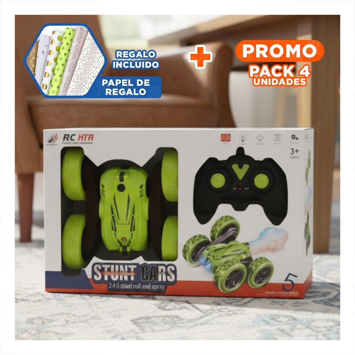 PACK4 BUGGY DE JUEGO CON CONTROL REMOTO PARA USO EN CASA Y+PAPEL REGALO - 1