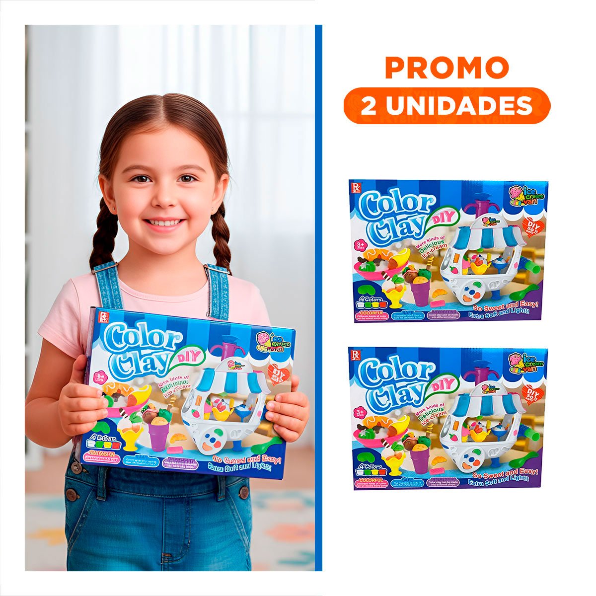 PACK2 PUESTO INFANTIL CON HELADOS Y PLASTILINA AZUL Y BLANCO PARA JUEGO - 1