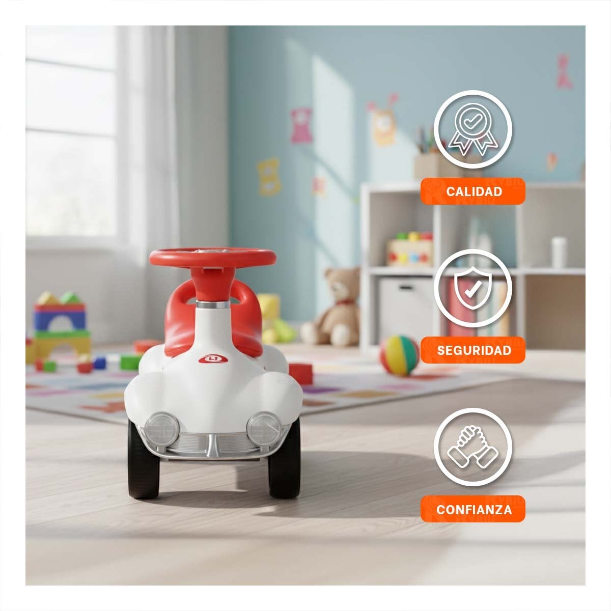 VEHICULO DE ARRASTRE PARA NINOS 54X33CM BLANCO Y NARANJA PARA USO DIARIO Y+LIGAS REGALO - 2