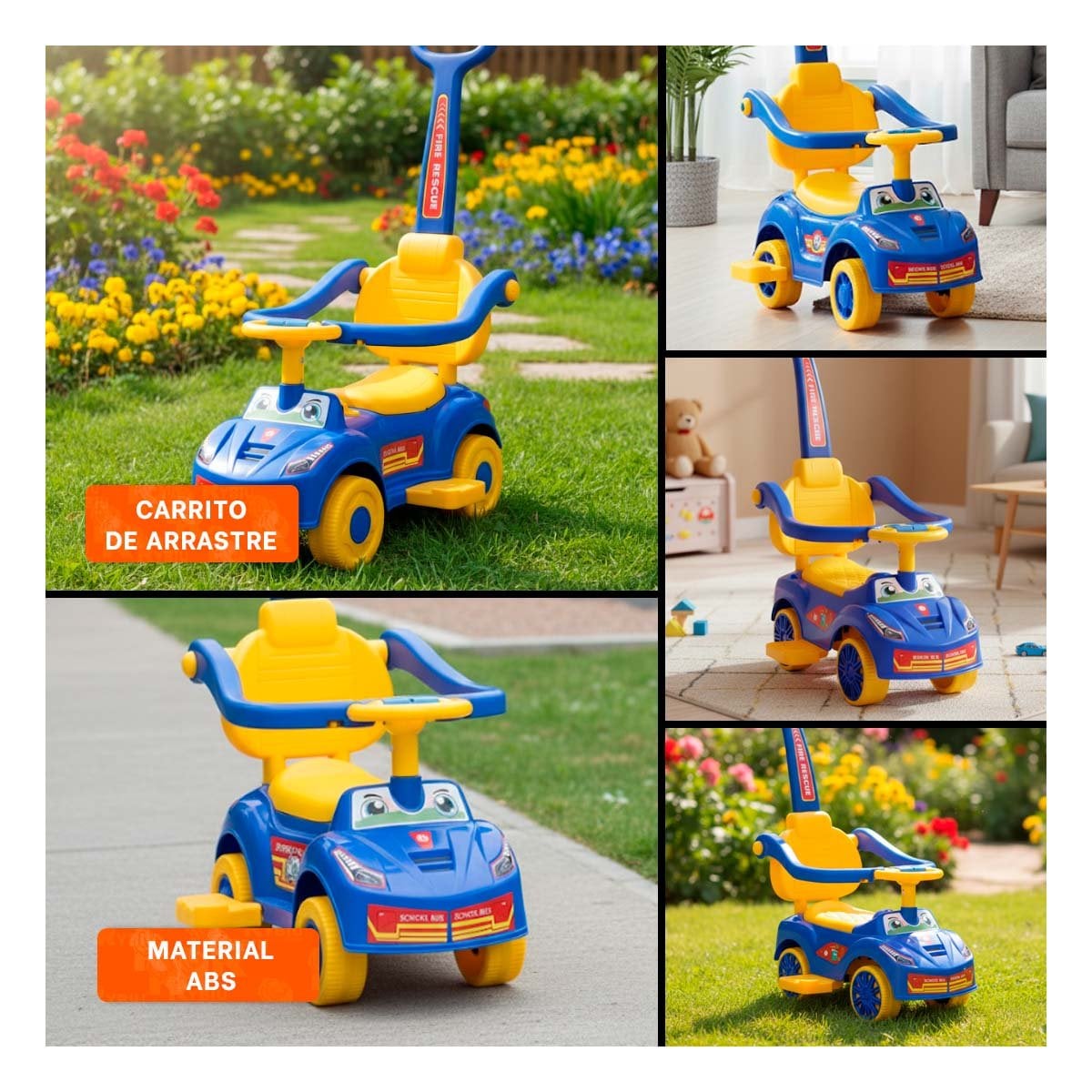 PACK2 VEHICULO DE JUGUETE CON MANGO DE EMPUJE Y COLORES AZUL AMARILLO Y+PAPEL REGALO - 3
