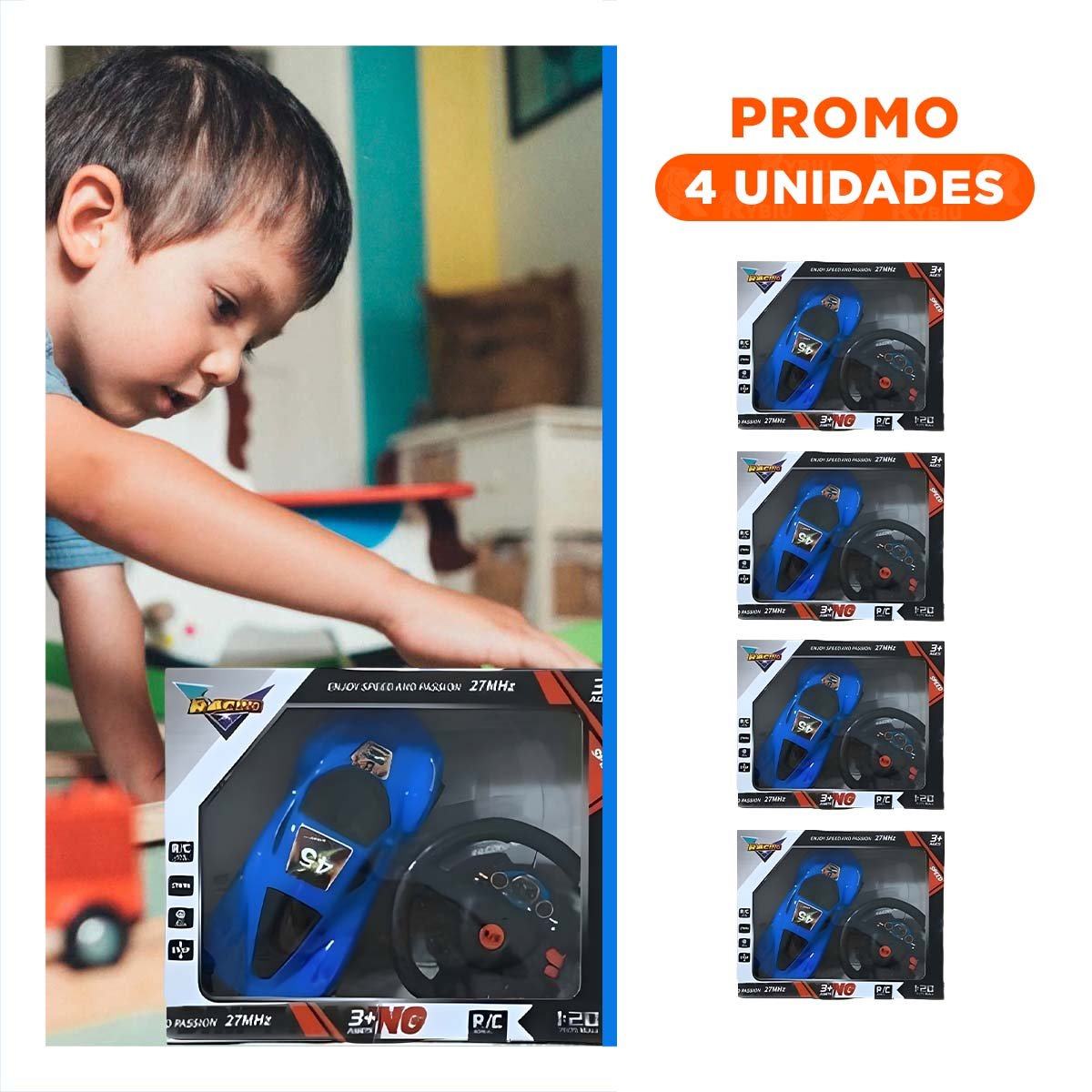 PACK4 MECANISMO CONTROL REMOTO AZUL ACABADO ACTUAL CON DIRECCION ESTABLE Y+REGALO STICKER - 1