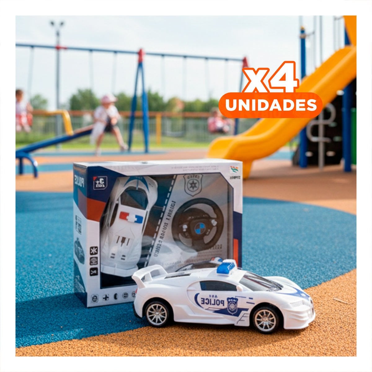 PACK4 UNIDAD RECREATIVA A CONTROL REMOTO POLICIA BLANCO Y AZUL PARA JUEGOS EN HOGAR - 1
