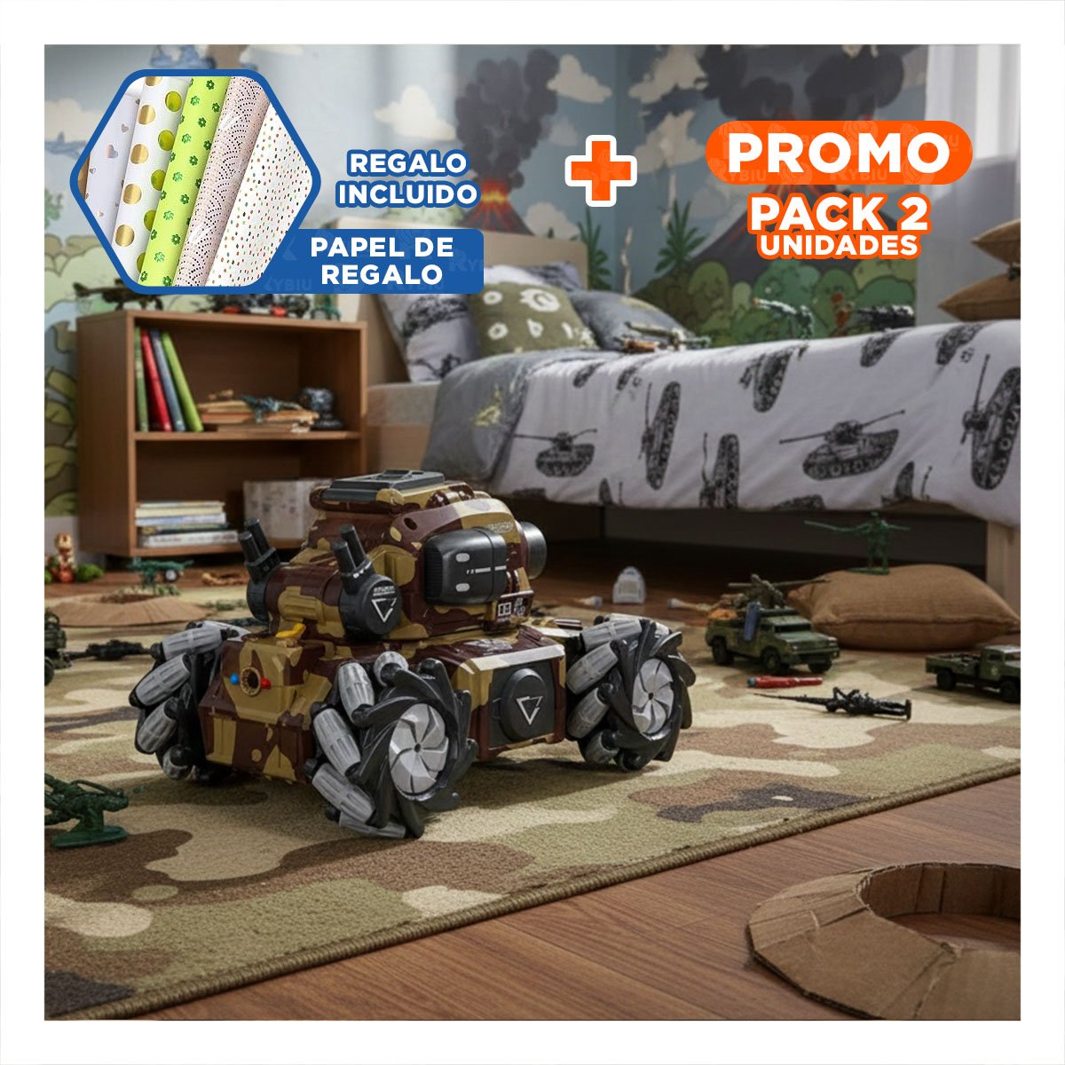 PACK2 MAQUINA CON MANDO REMOTO Y DISPARO HIDROGEL PARA AVENTURA MILITAR Y+PAPEL REGALO - 1