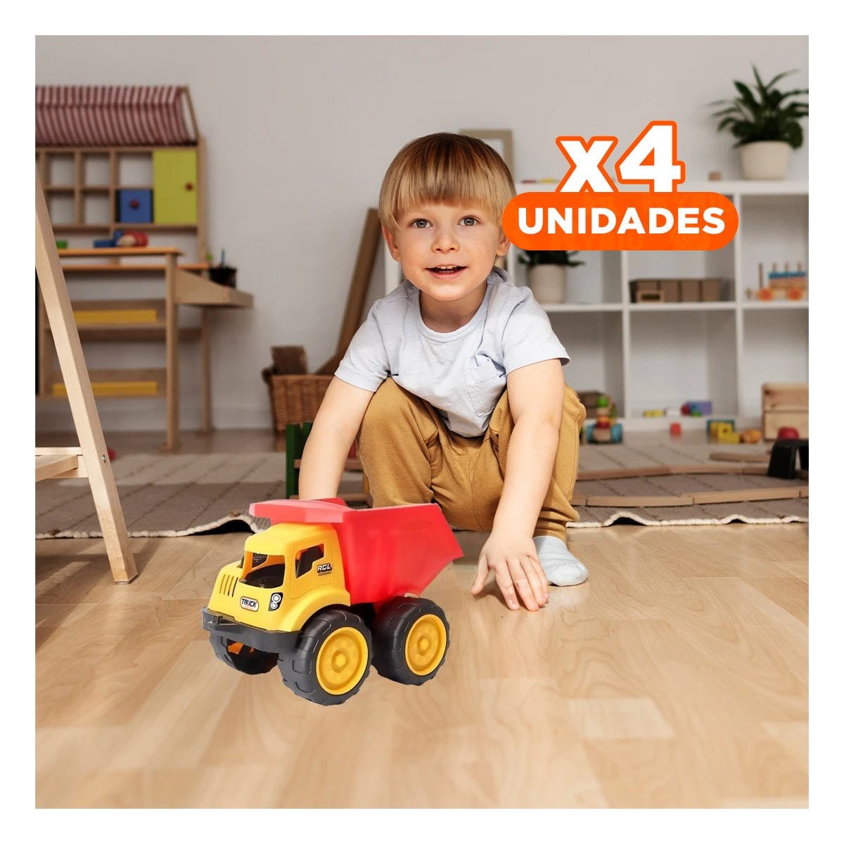 PACK4 CAMION VOLQUETE ROJO EN BOLSA PARA DECORACION HOGAR Y ACTIVIDAD DE JUEGO - 1