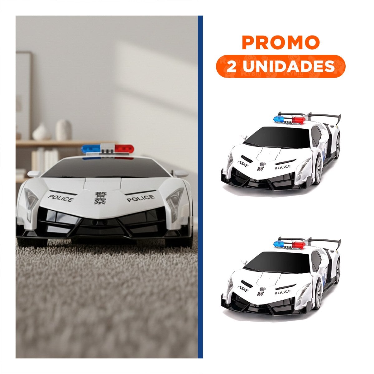 PACK2 PATRULLA DE POLICIA CON CONTROL MANUAL PARA JUEGO EN EL HOGAR EN BLANCO Y AZUL 20X47X13CM - 1