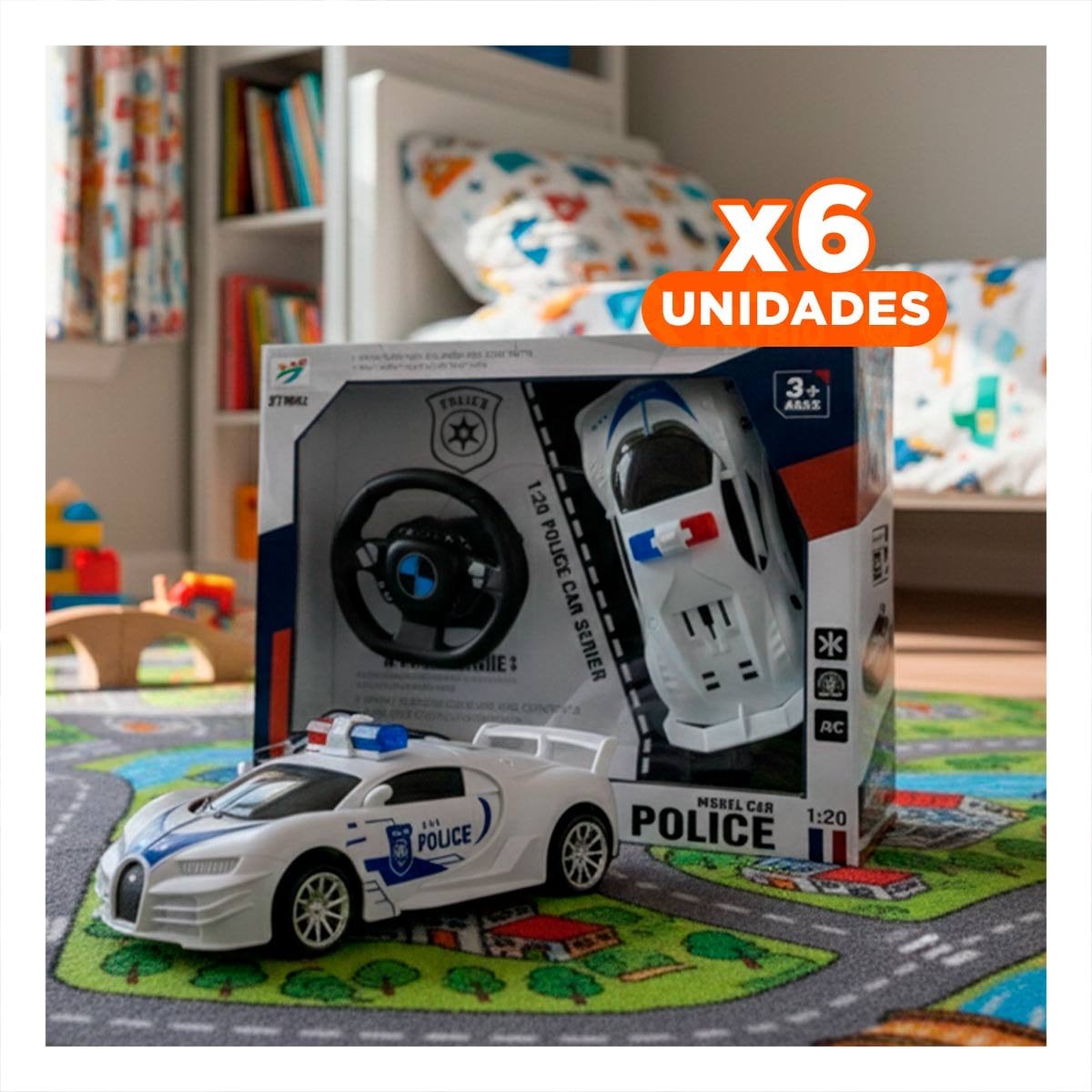 PACK6 PRODUCTO A CONTROL REMOTO POLICIA BLANCO Y AZUL PARA ENTRETENIMIENTO Y+REGALO STICKER - 1
