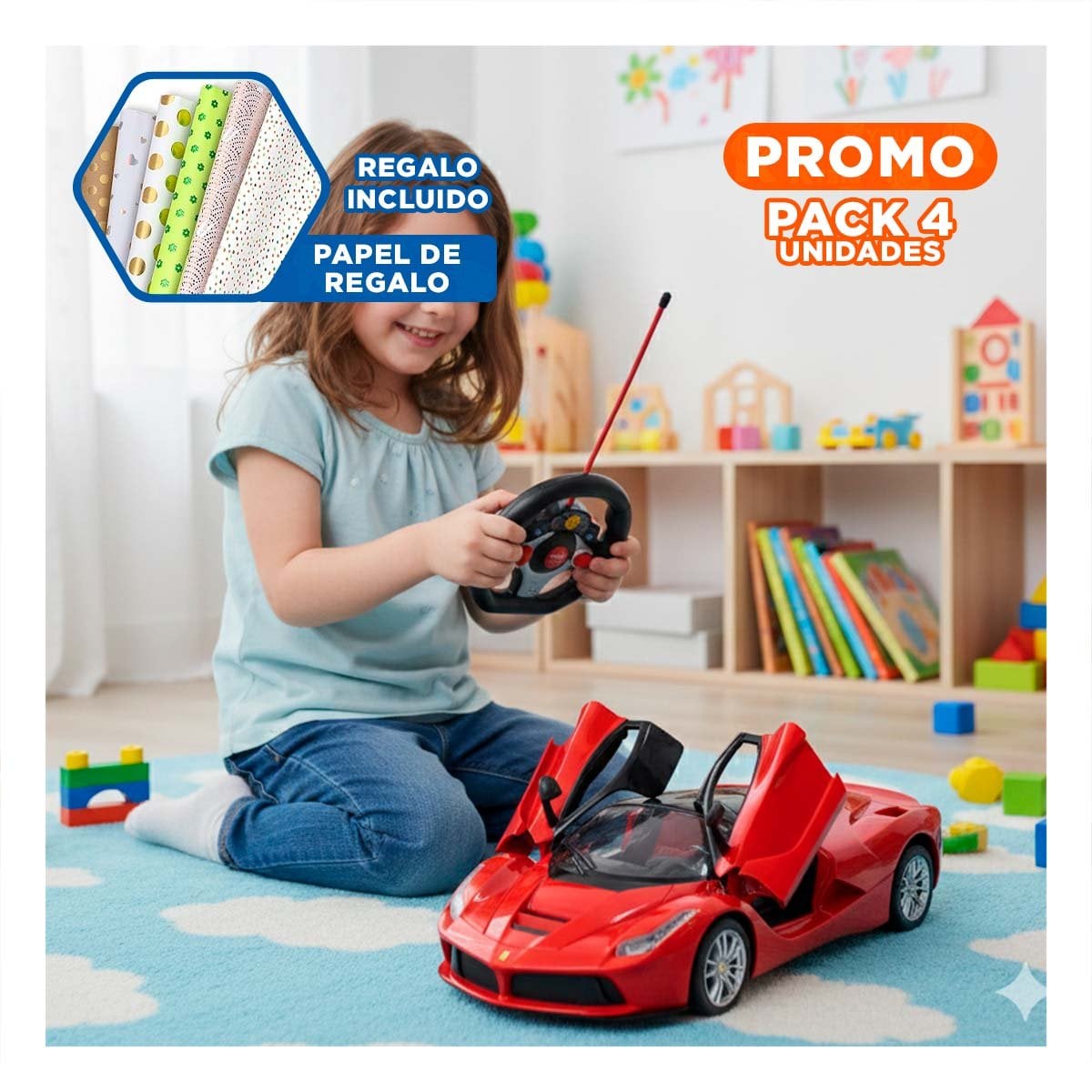 PACK4 LINEA DE JUEGO A CONTROL REMOTO ROJO CON ENFOQUE DEPORTIVO PARA CASA Y+PAPEL REGALO - 1