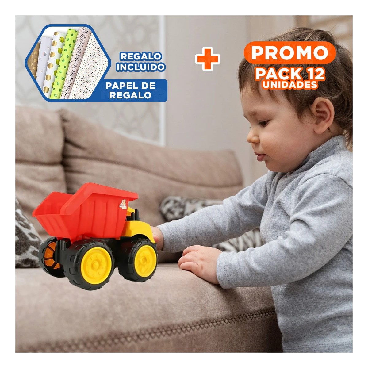 PACK12 CAMIONETA VOLQUETE ROJO DE JUGUETE EN BOLSA PARA CASA DECORACION Y JUEGO Y+PAPEL REGALO - 1