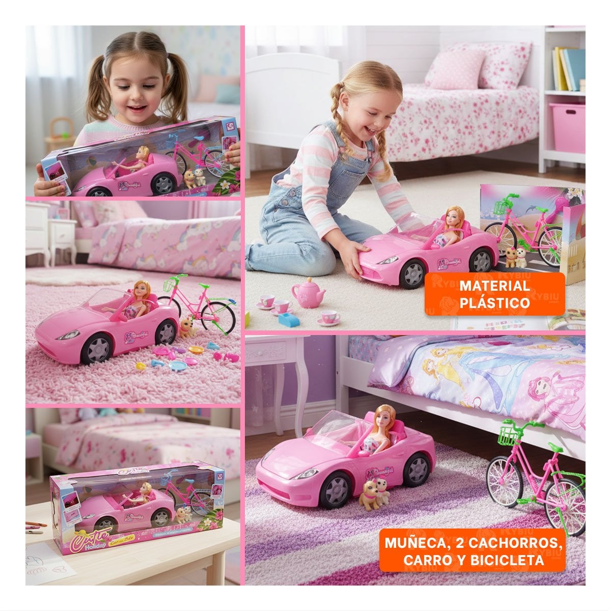 PACK2 COCHE DE AVENTURA CON BICICLETA FIGURAS Y PERROS PARA JUEGOS CREATIVOS Y+PAPEL REGALO - 3