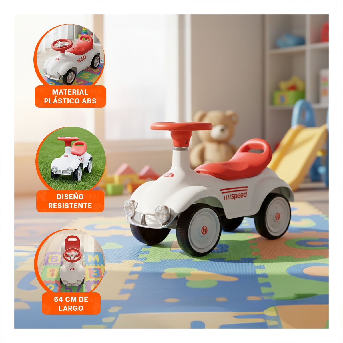 VEHICULO DE JUGUETE PARA ARRASTRE 54X33CM BLANCO Y NARANJA USO INFANTIL Y+PAPEL REGALO - 5