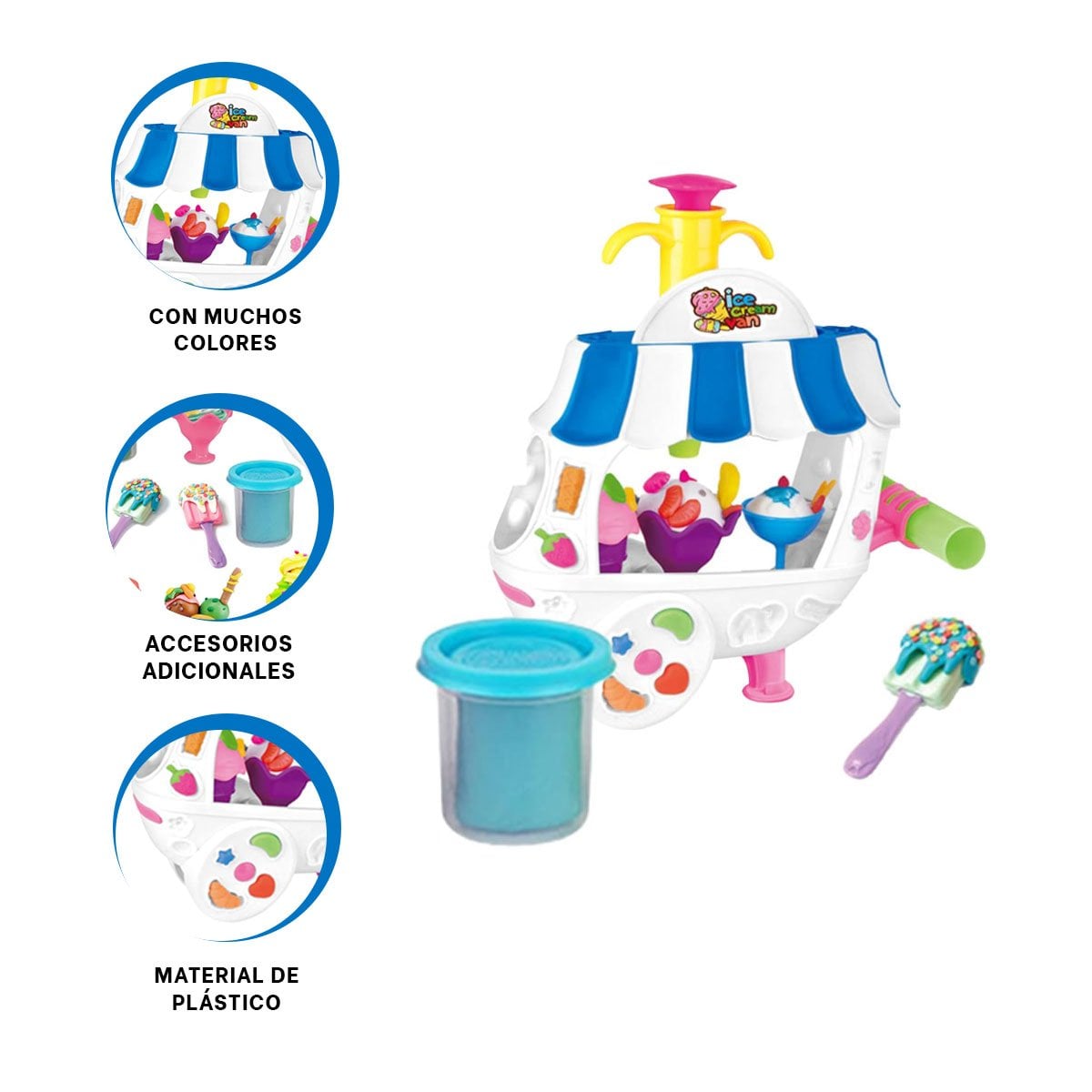 VEHICULO DE HELADOS DE JUGUETE CON PLASTILINA AZUL Y BLANCO PARA ROL - 3