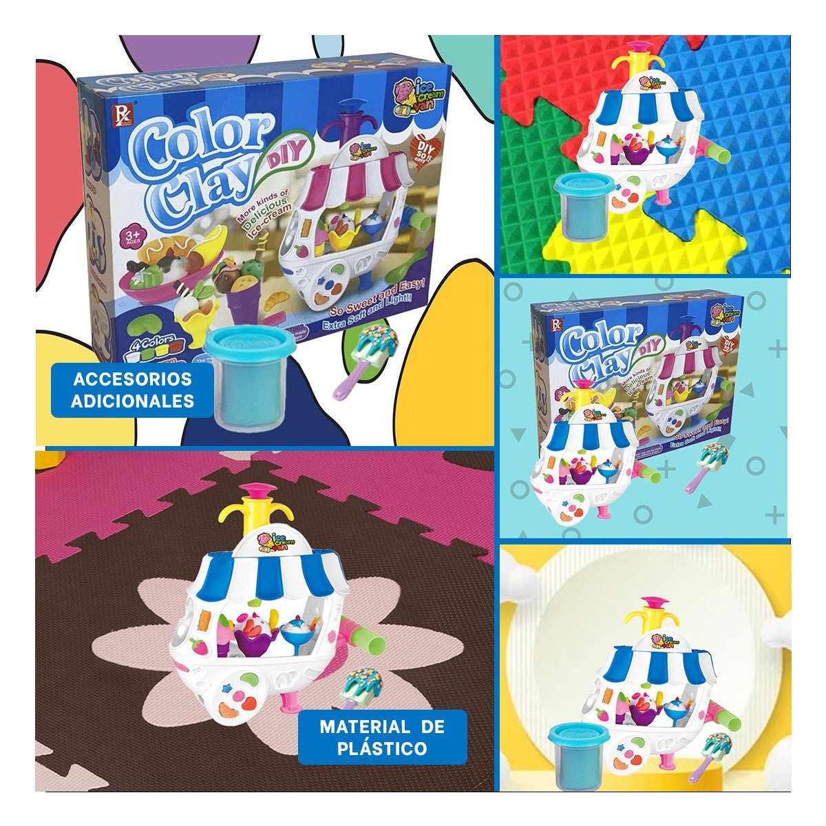 VEHICULO DE HELADOS DE JUGUETE CON PLASTILINA AZUL Y BLANCO PARA ROL - 5