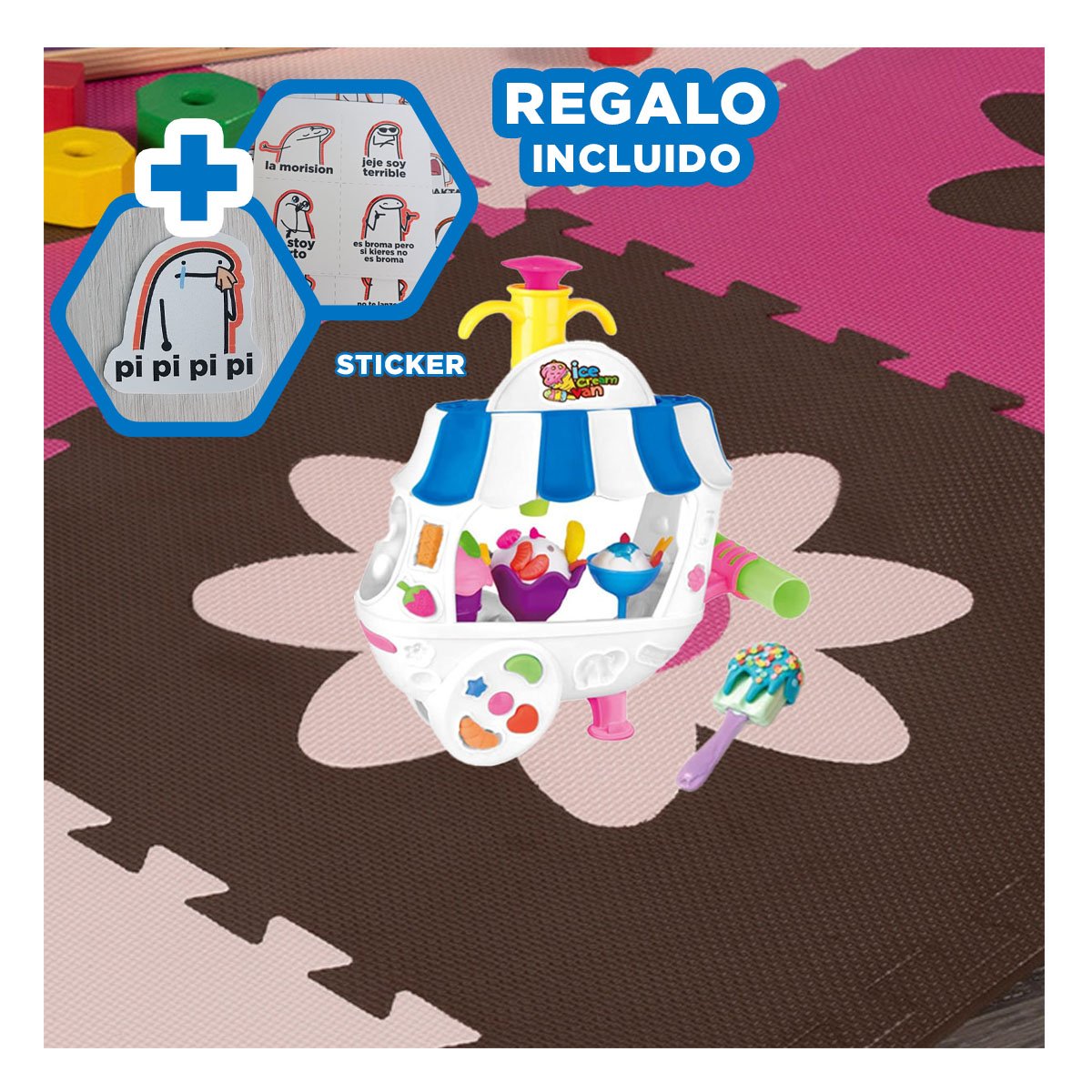 VEHICULO DE HELADOS CON PLASTILINA AZUL Y BLANCO PARA CREAR ESCENAS Y+REGALO STICKER - 1