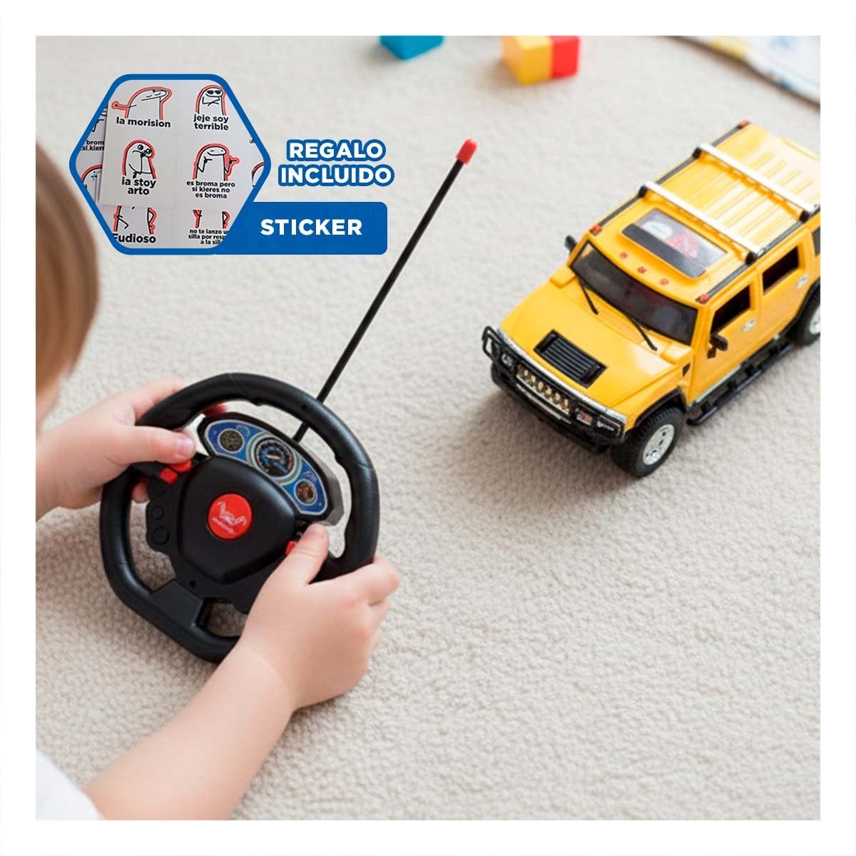 ELEMENTO A CONTROL REMOTO TIPO CAMIONETA AMARILLO PARA JUEGO EN CASA Y+REGALO STICKER - 1