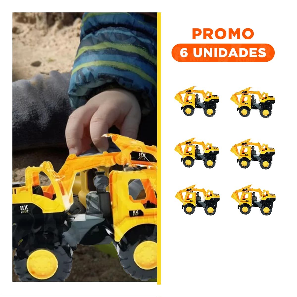 PACK6 MAQUINA EXCAVADORA AMARILLA DE CONSTRUCCION EN BOLSA GRANDE PARA JUEGO EN CASA - 1