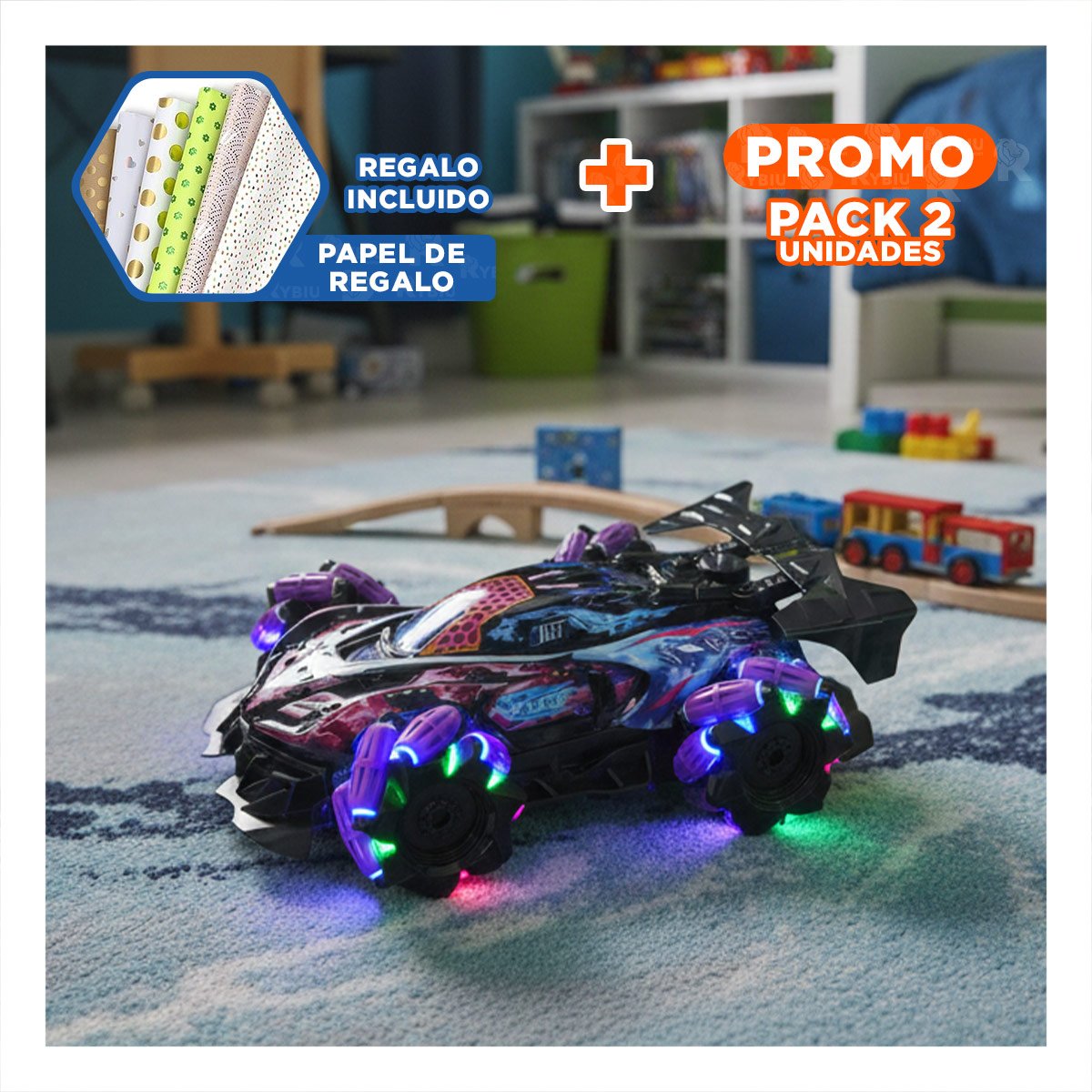 PACK2 AUTOMOVIL ACROBATICO CON GUANTES DE CONTROL PARA DIVERSION EN MORADO Y+PAPEL REGALO - 1