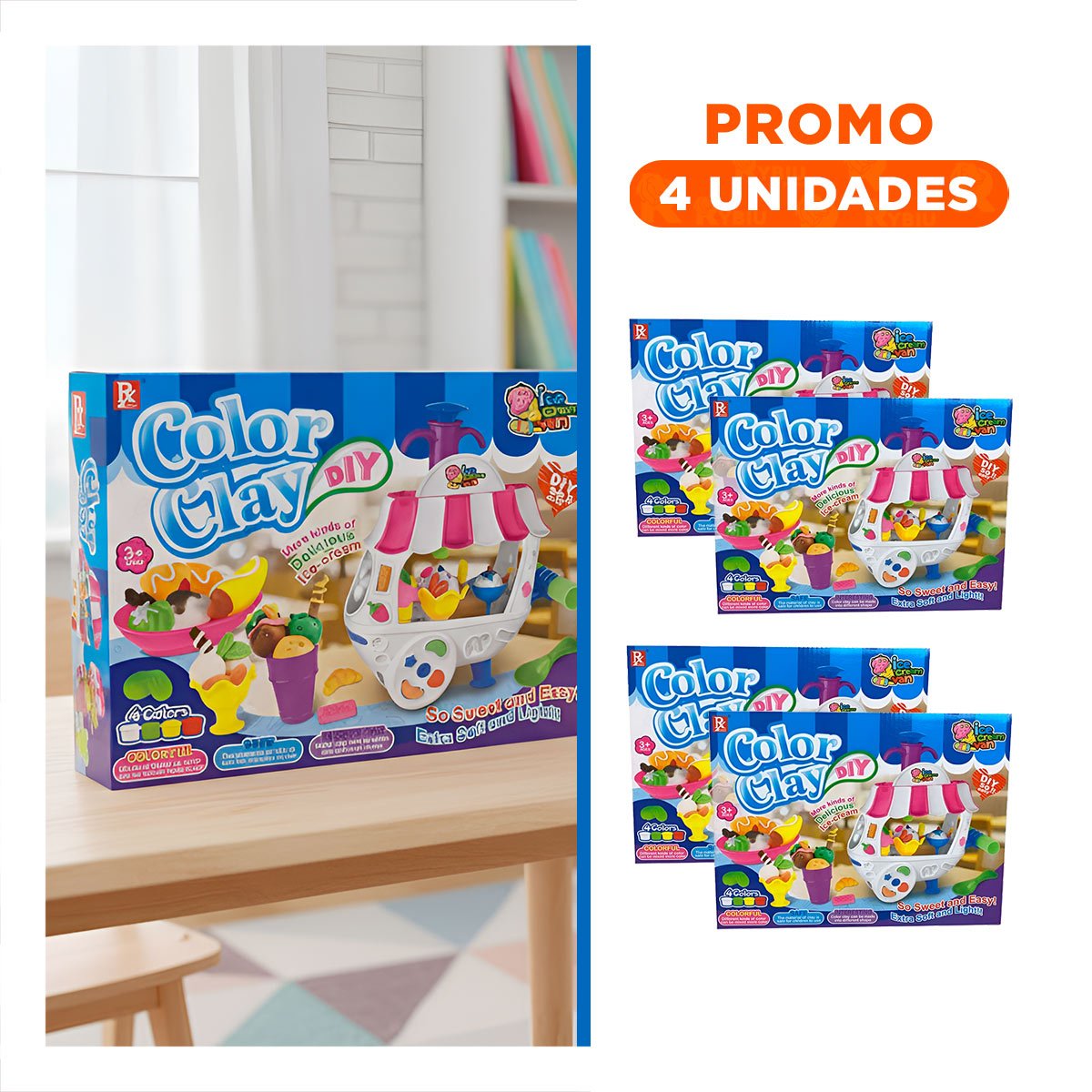PACK4 JUEGO INFANTIL DE HELADERIA CON MASA MOLDEABLE PARA ACTIVIDADES Y+REGALO STICKER - 1