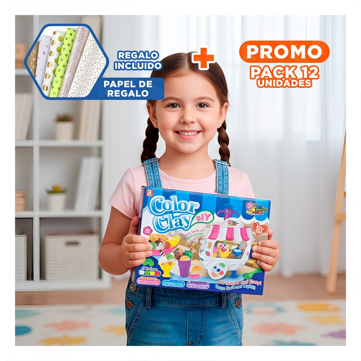PACK12 CARRO DE HELADOS INFANTIL CON MASA MOLDEABLE PARA JUEGO CREATIVO EN CASA Y+PAPEL REGALO - 1