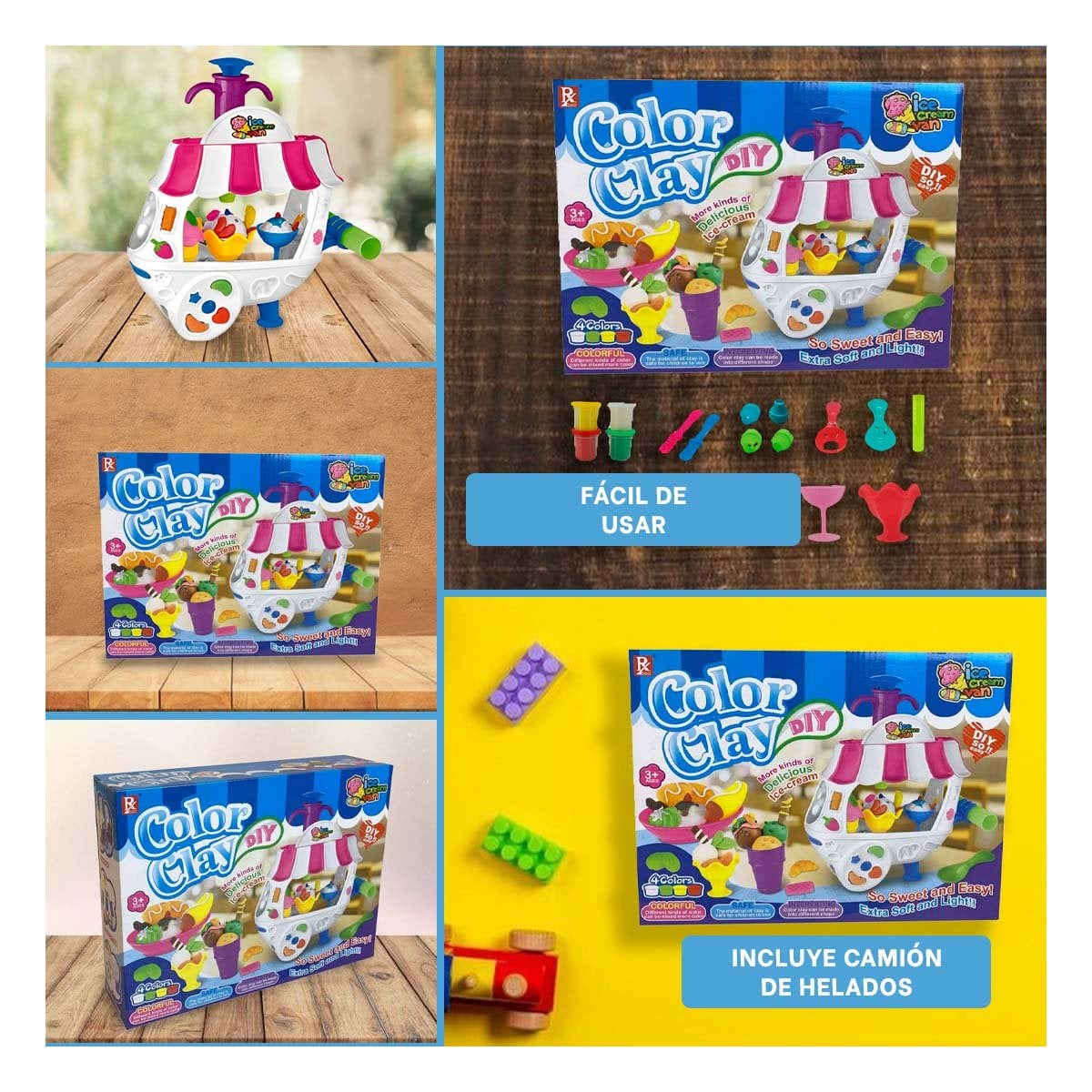 PACK12 CARRO DE HELADOS INFANTIL CON MASA MOLDEABLE PARA JUEGO CREATIVO EN CASA Y+PAPEL REGALO - 2