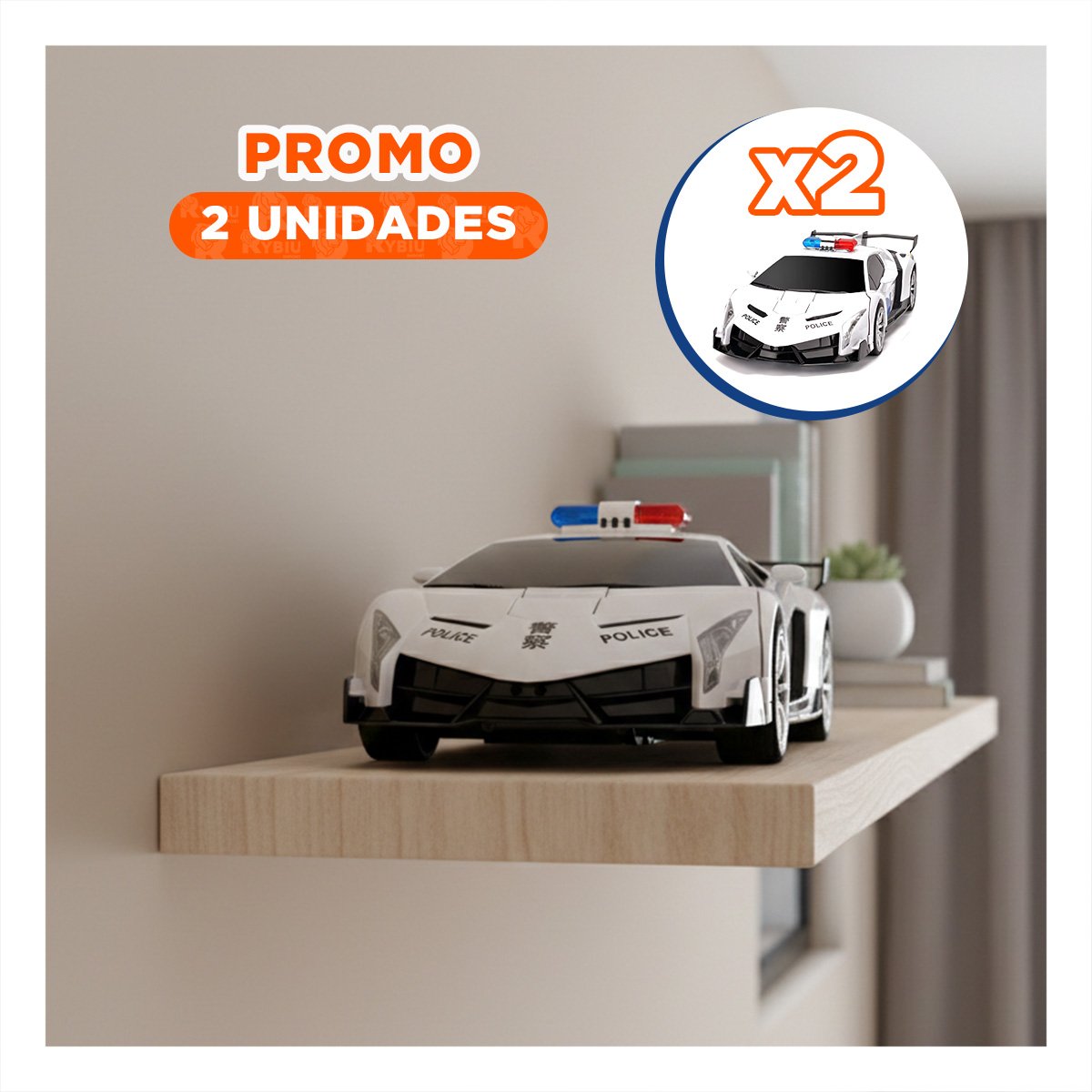 PACK2 MOVIL POLICIA A CONTROL REMOTO PARA JUEGO EN BLANCO Y AZUL 20X47X13CM Y+REGALO STICKER - 1
