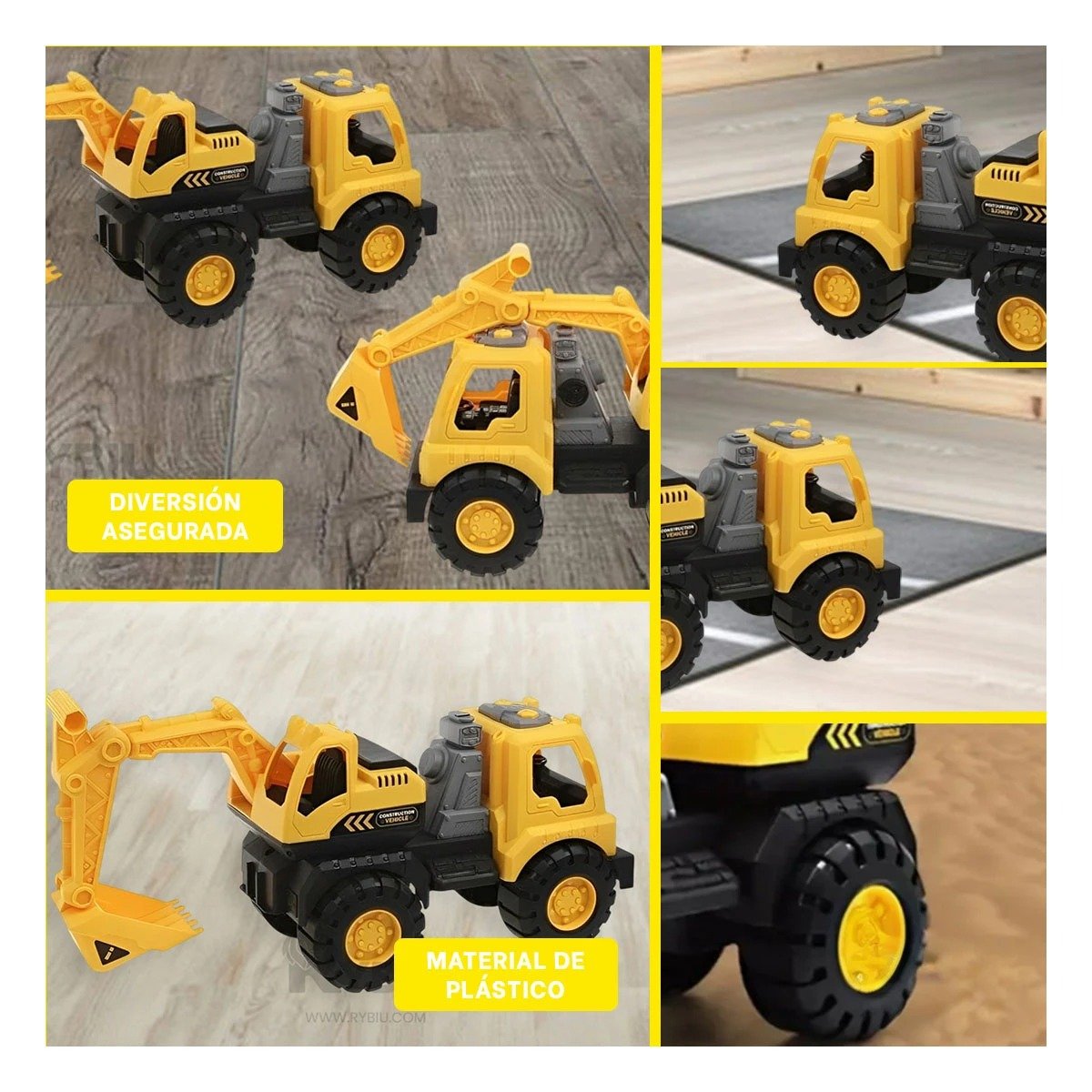 PACK2 JUGUETE EXCAVADOR AMARILLO DE CONSTRUCCION EN BOLSA GRANDE RESISTENTE CASA Y+PAPEL REGALO - 3