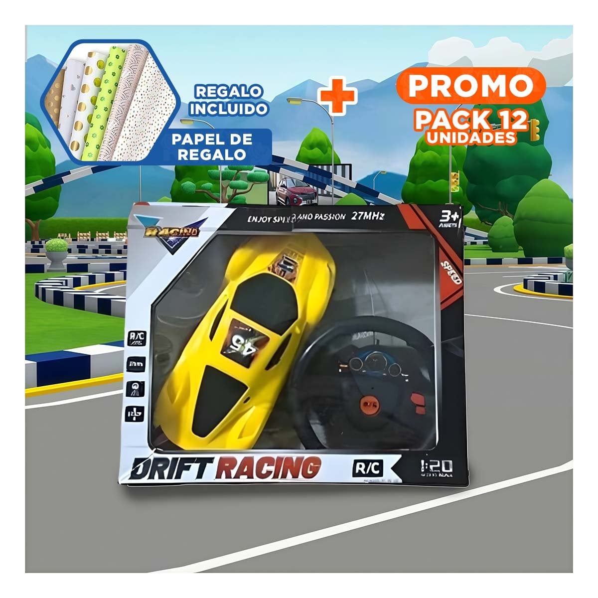 PACK12 ENTRETENIDO CONTROL REMOTO AMARILLO PARA JUEGO Y+PAPEL REGALO - 1