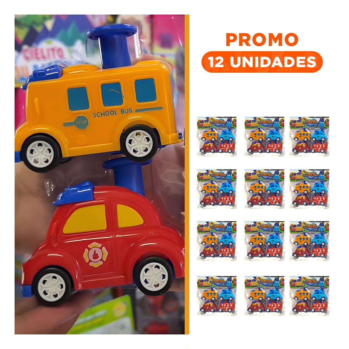 PACK12 SET DE RESCATE CARROS 4 PIEZAS MULTICOLOR PARA JUEGO INFANTIL DE ACCION Y+REGALO STICKER - 1
