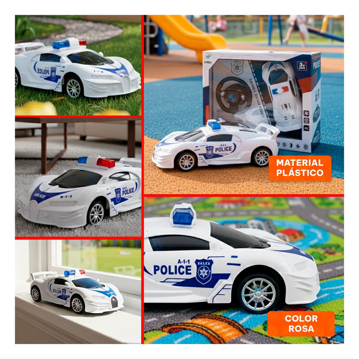 PACK12 ELEMENTO RECREATIVO A CONTROL REMOTO POLICIA BLANCO Y AZUL PARA DIVERSION Y+PAPEL REGALO - 2