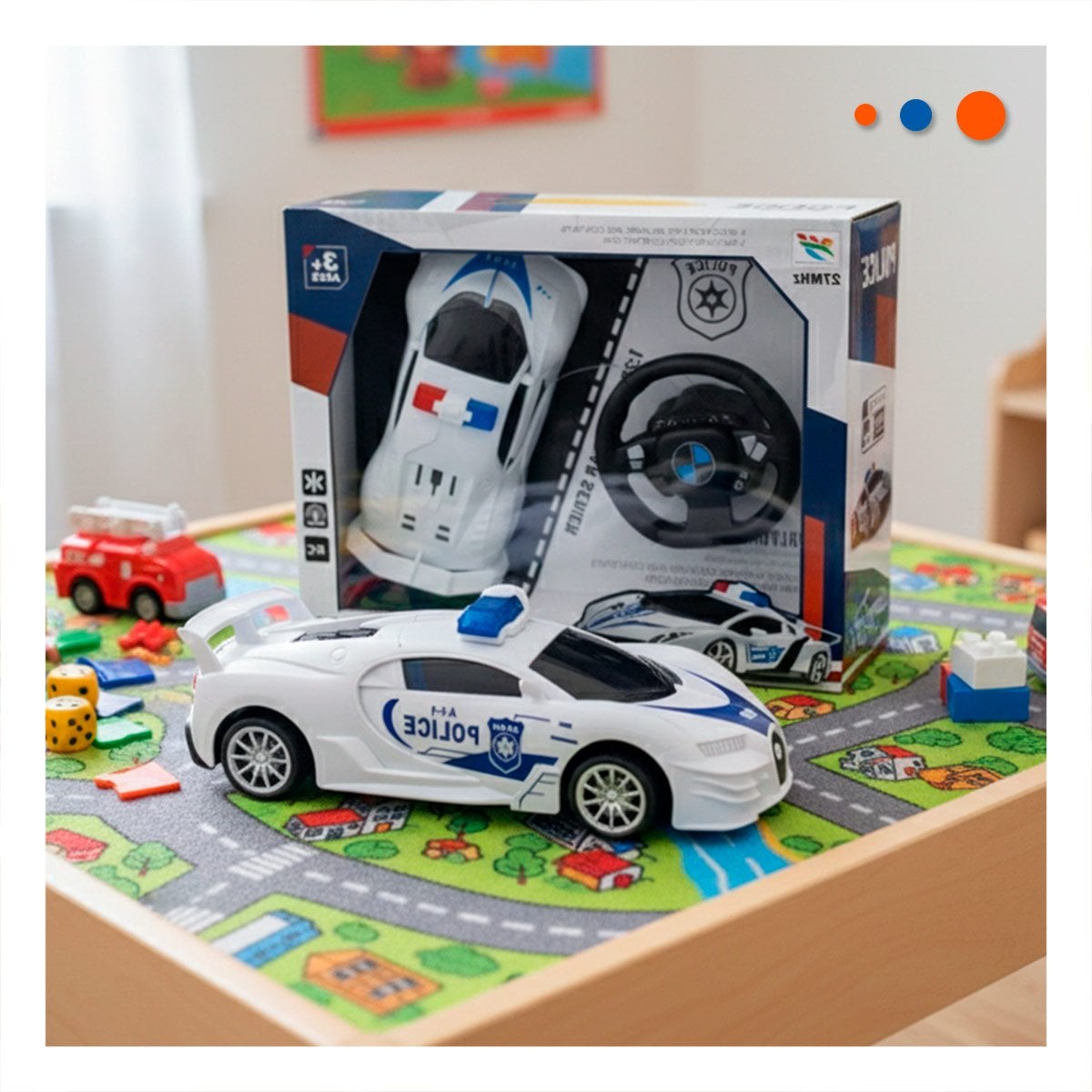 PACK12 ELEMENTO RECREATIVO A CONTROL REMOTO POLICIA BLANCO Y AZUL PARA DIVERSION Y+PAPEL REGALO - 5