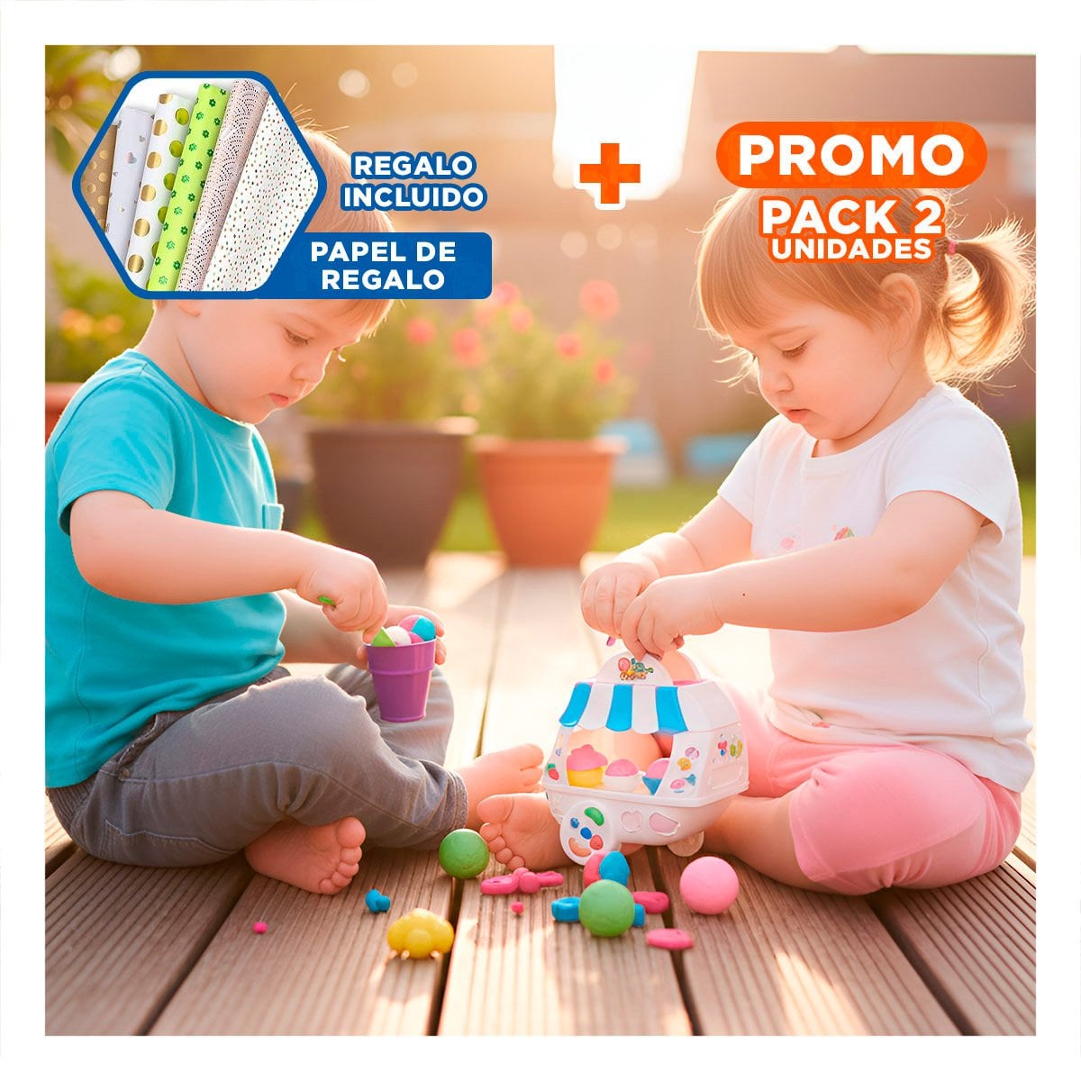 PACK2 PUESTO DE HELADOS DE JUGUETE CON PLASTILINA AZUL Y BLANCO PARA CREAR Y+PAPEL REGALO - 1