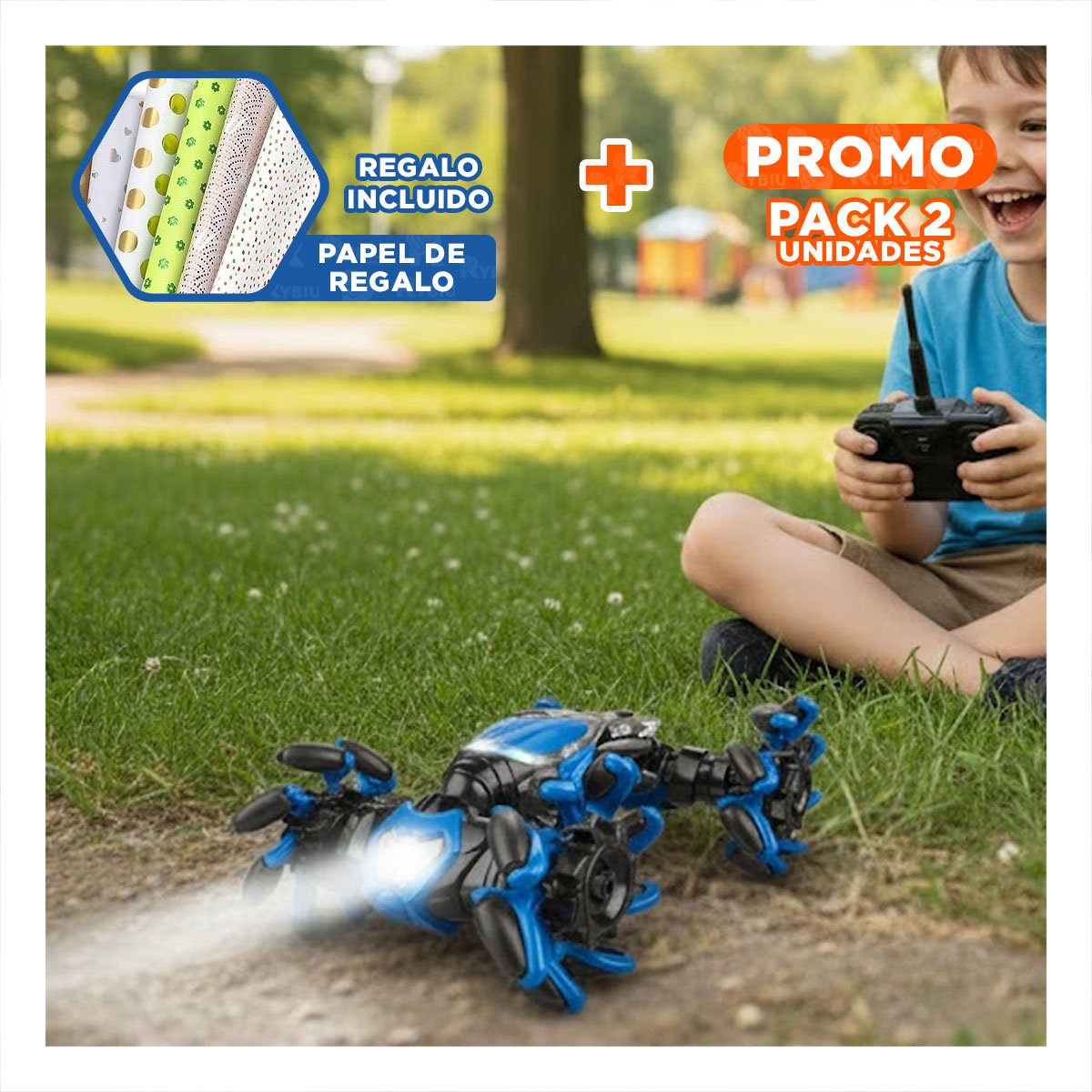PACK2 SISTEMA ACROBATICO CON RELOJ CONTROL Y MANDO REMOTO EN AZUL Y+PAPEL REGALO - 1