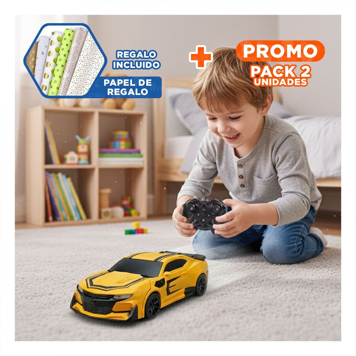 PACK2 ESTRUCTURA CON CONTROL REMOTO AMARILLO Y NEGRO PARA JUEGOS DINAMICOS Y+PAPEL REGALO - 1