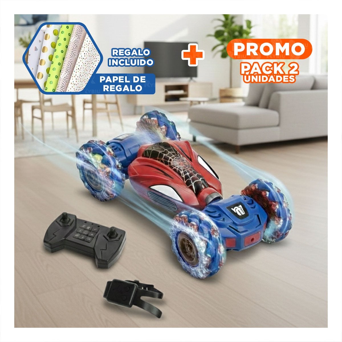 PACK2 MODELO DINAMICO ACROBATICO CON CONTROL REMOTO TELARAÑA AZUL Y ROJO Y+PAPEL REGALO - 1