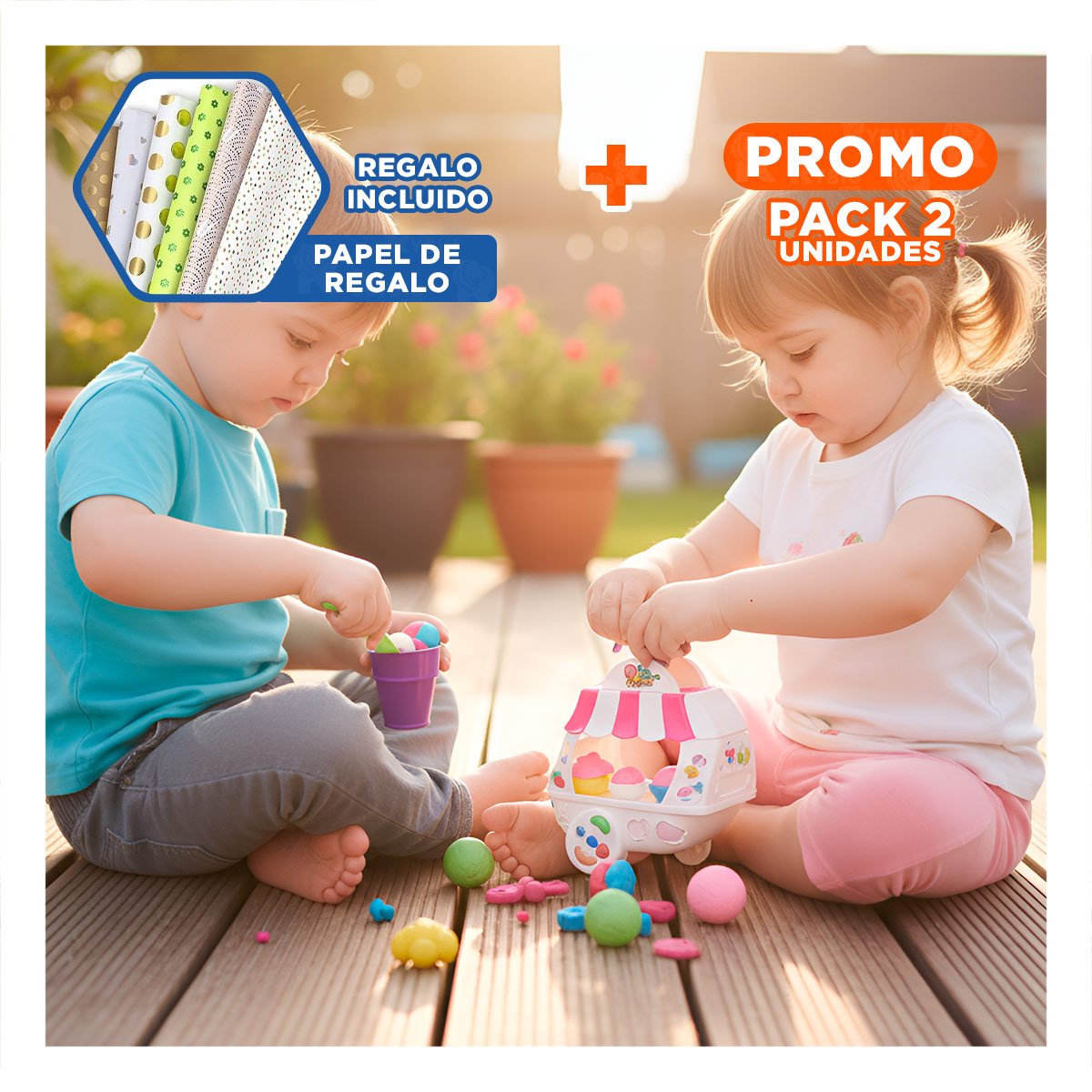 PACK2 CENTRO DE ACTIVIDADES CON MASA MOLDEABLE PARA CREAR HELADOS INFANTILES Y+PAPEL REGALO - 1