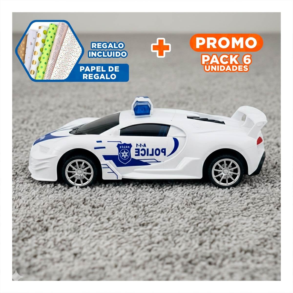 PACK6 ARTICULO RECREATIVO A CONTROL REMOTO POLICIA BLANCO Y AZUL PARA JUEGOS Y+PAPEL REGALO - 1