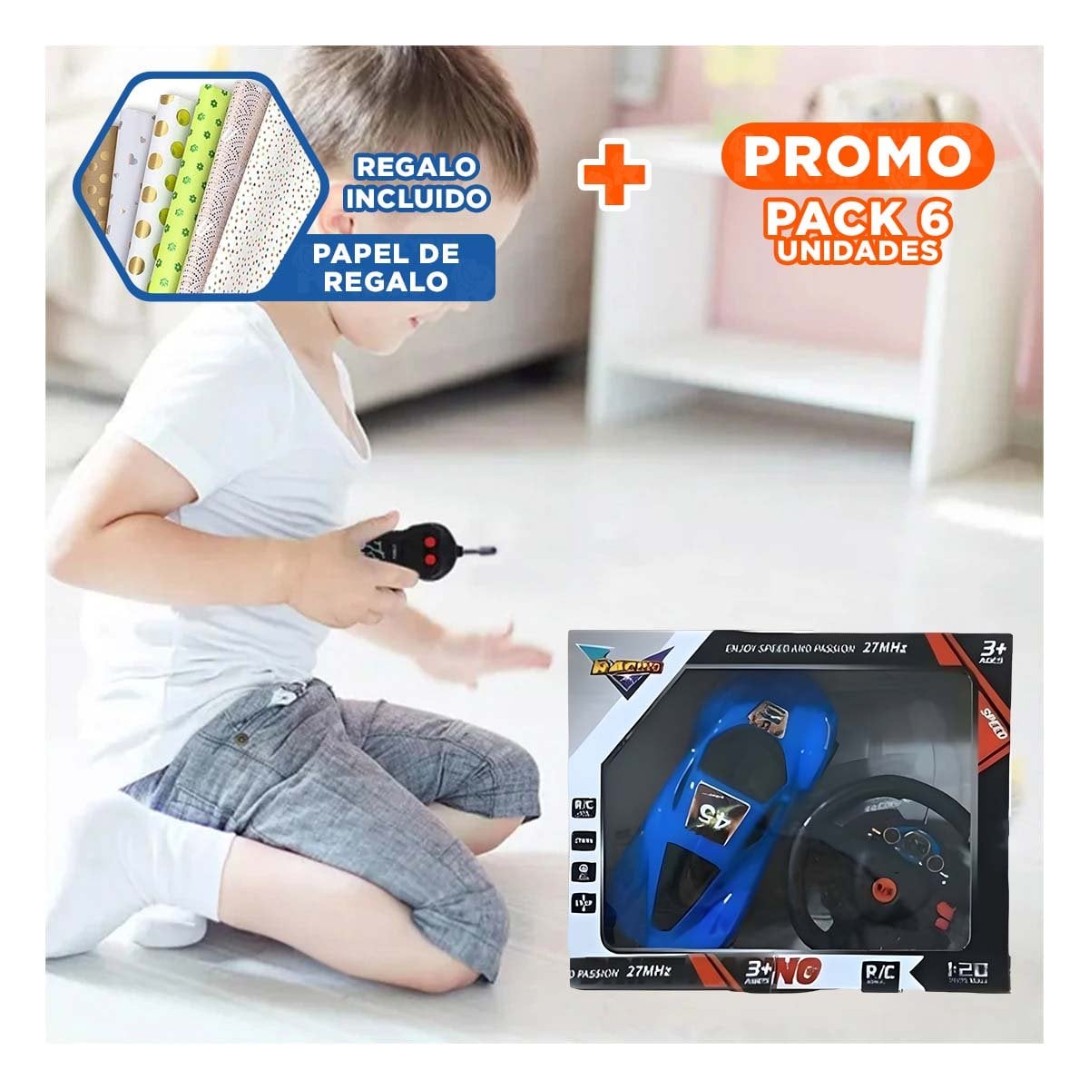 PACK6 INSTRUMENTO CONTROL REMOTO AZUL ESTILO ACTUAL PARA CASA CON MANEJO SUAVE Y+PAPEL REGALO - 1