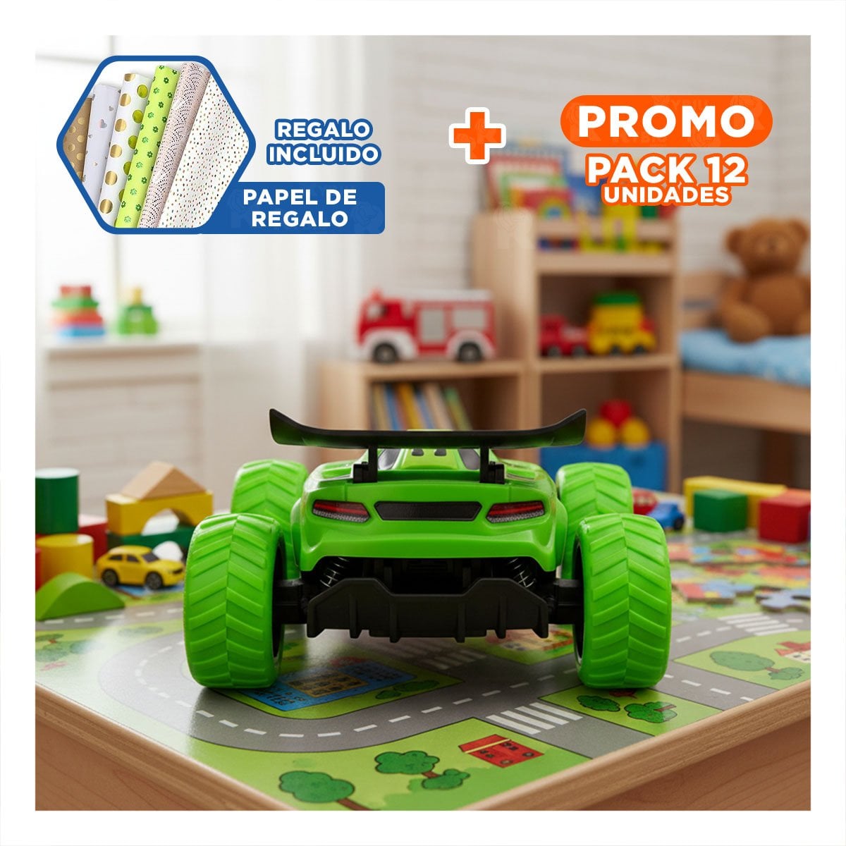 PACK12 COCHE DE GIROS EN CAJA CON MANIOBRAS SORPRENDENTES Y JUEGO LIBRE Y+PAPEL REGALO - 1