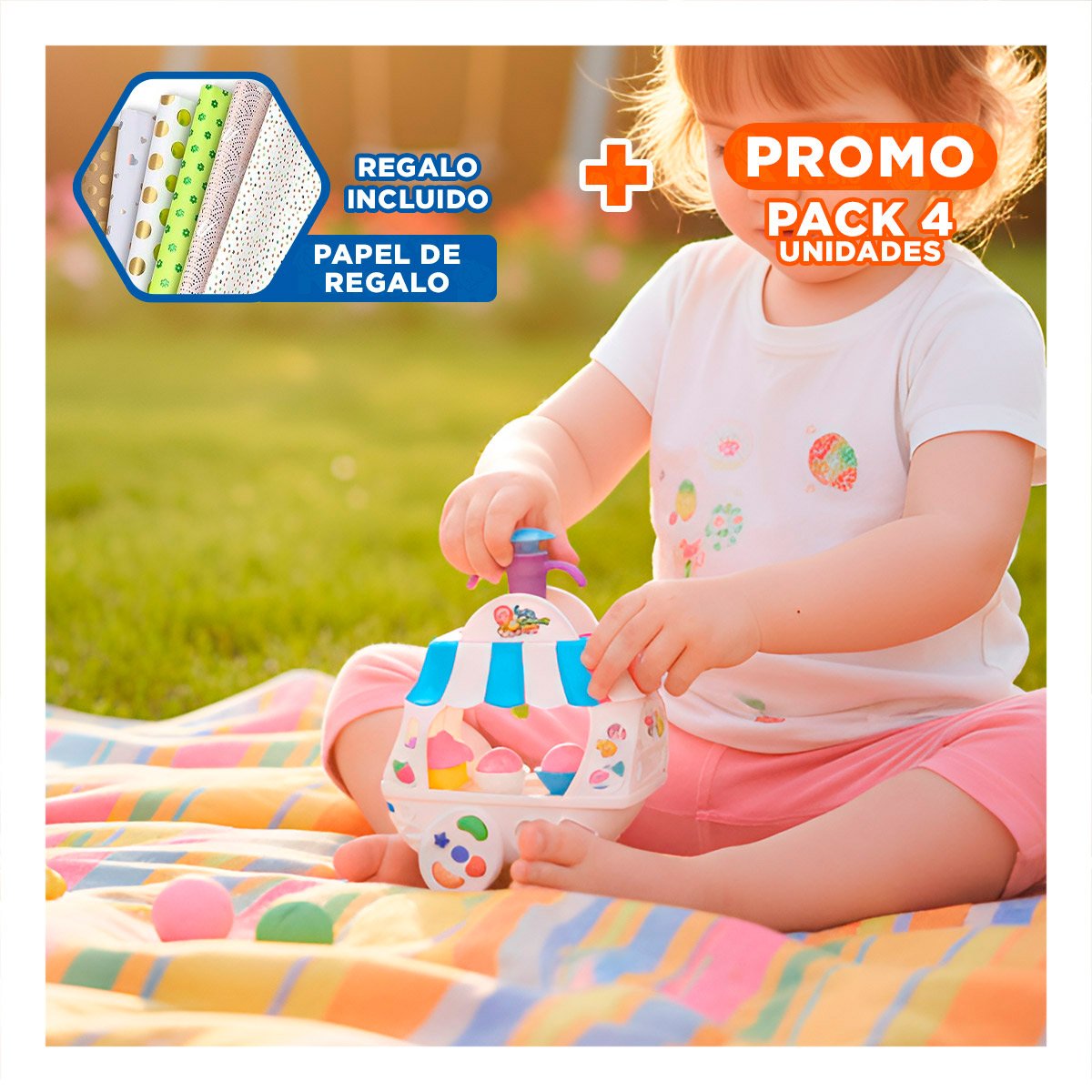 PACK4 ESTACION INFANTIL DE HELADOS CON PLASTILINA AZUL Y BLANCO PARA JUEGO Y+PAPEL REGALO - 1