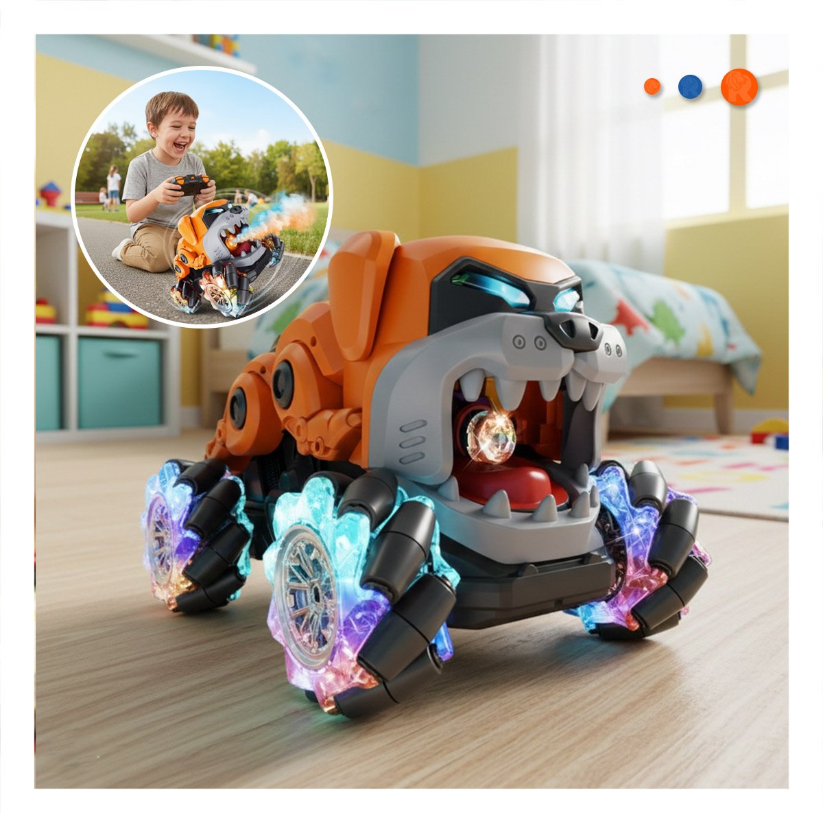PACK2 MOVIL ACROBATICO CON CONTROL REMOTO FORMA PERRO PARA USO DIARIO COLOR NARANJA - 5