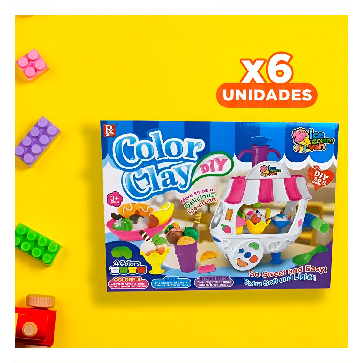 PACK6 JUEGO DE MASA MOLDEABLE CON TEMATICA DE HELADERIA INFANTIL Y+REGALO STICKER - 1