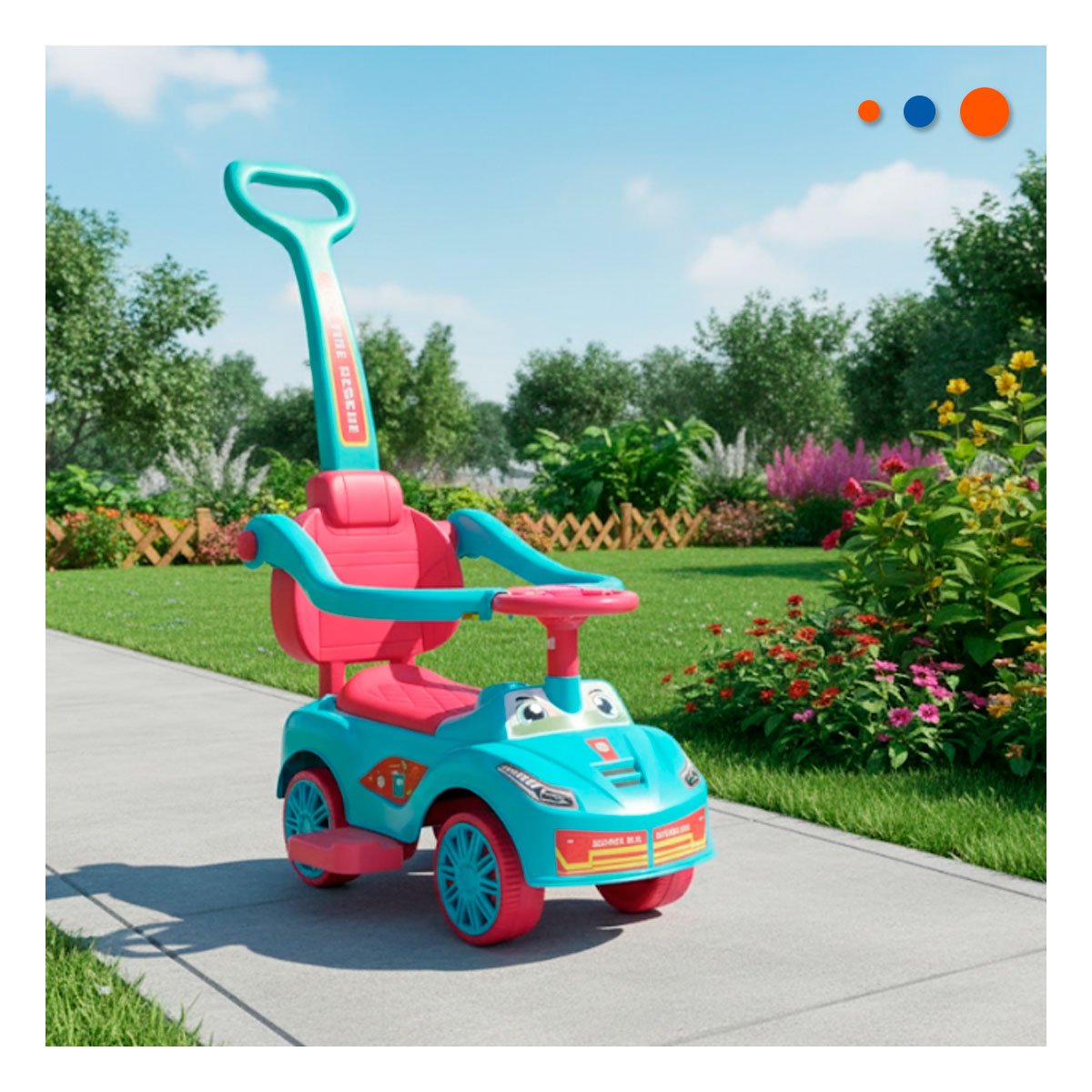 PACK2 VEHICULO DE JUGUETE CON MANGO DE EMPUJE COLORES CELESTE Y FUCSIA Y+PAPEL REGALO - 2