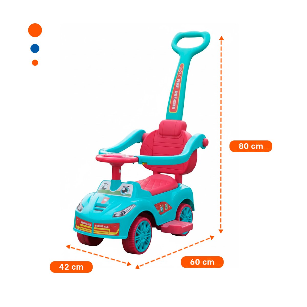 PACK2 VEHICULO DE JUGUETE CON MANGO DE EMPUJE COLORES CELESTE Y FUCSIA Y+PAPEL REGALO - 4