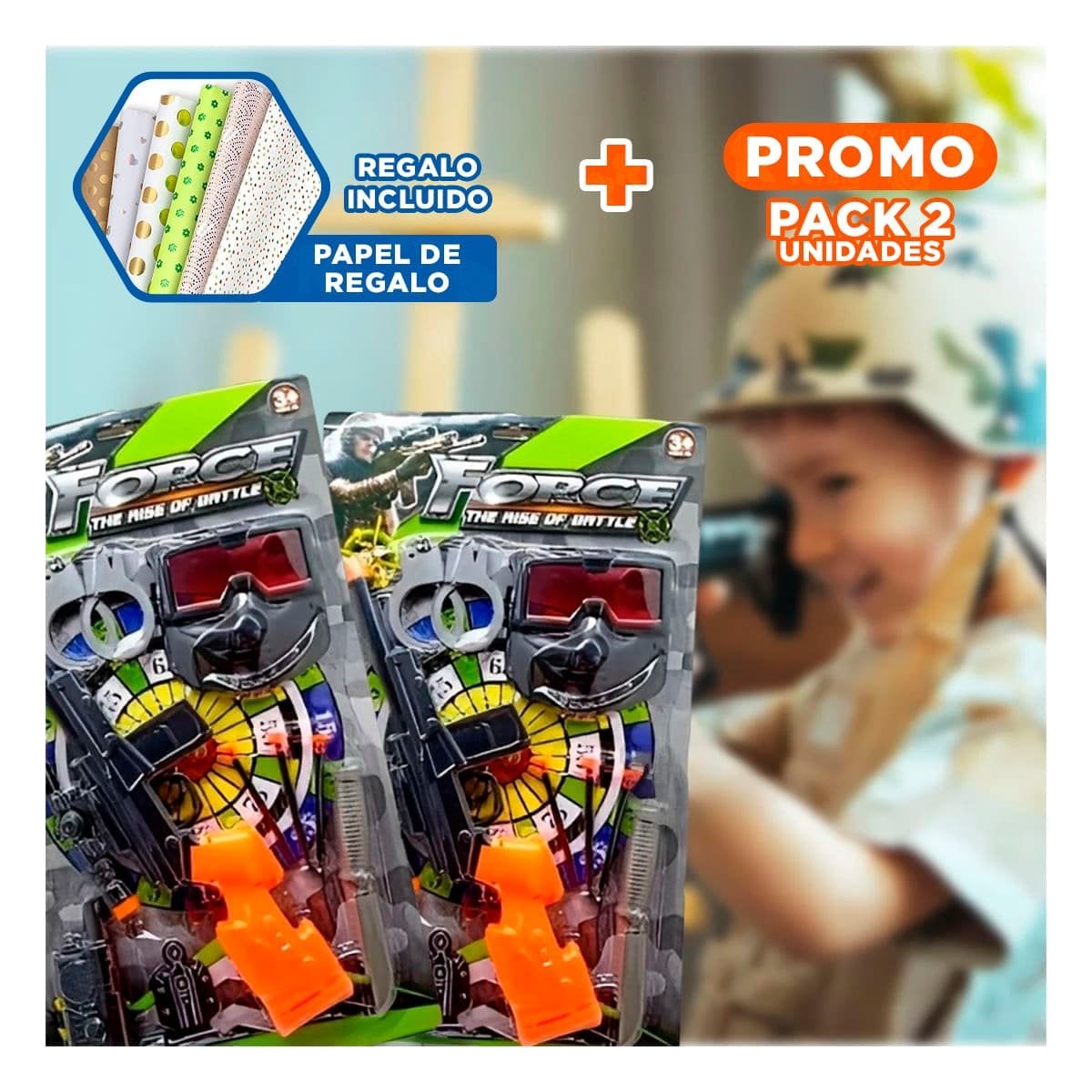 PACK2 COLECCION DE LANZA PROYECTILES CON MASCARA Y ACCESORIOS MANGO ANARANJADO Y+PAPEL REGALO - 1