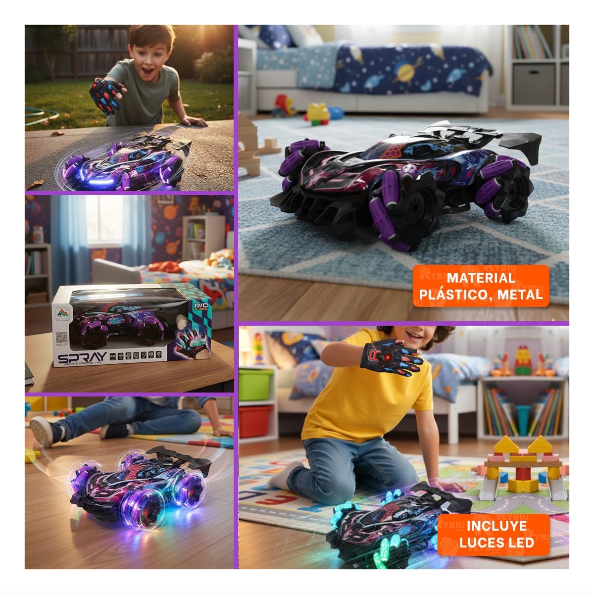 CARRO ACROBATICO CON GUANTES DE CONTROL PARA DIVERSION INFANTIL EN MORADO Y+LIGAS REGALO - 5