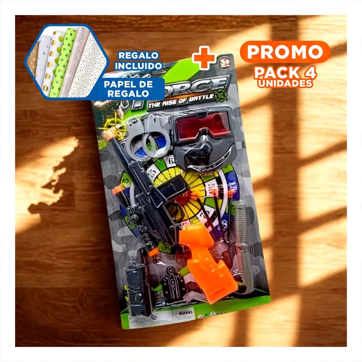 PACK4 KIT DE SET DE TIRO CON MASCARA Y ACCESORIOS MANGO ANARANJADO HOGAR Y+PAPEL REGALO - 1