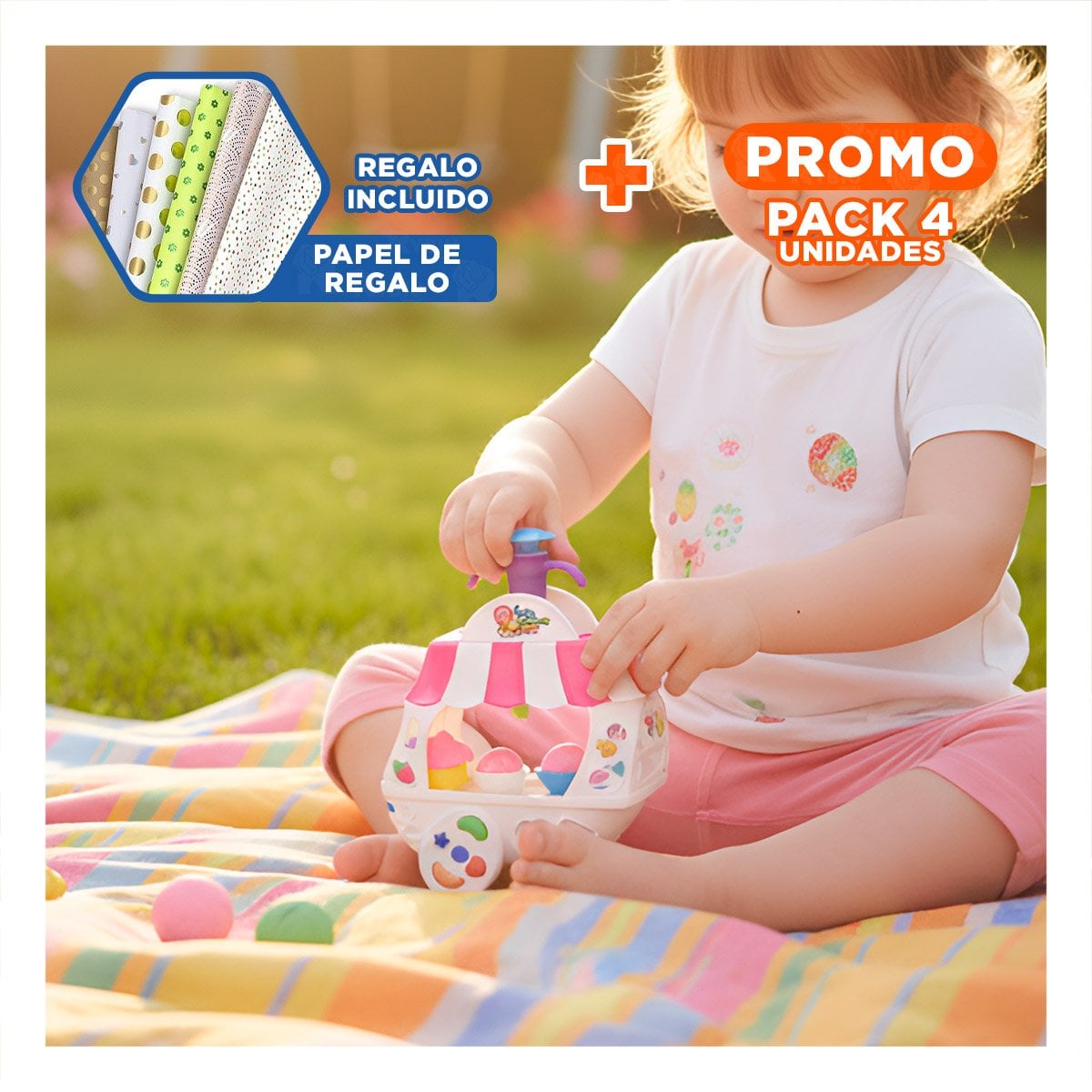 PACK4 CENTRO CREATIVO INFANTIL PARA JUEGO DE HELADOS CON MASA MOLDEABLE Y+PAPEL REGALO - 1