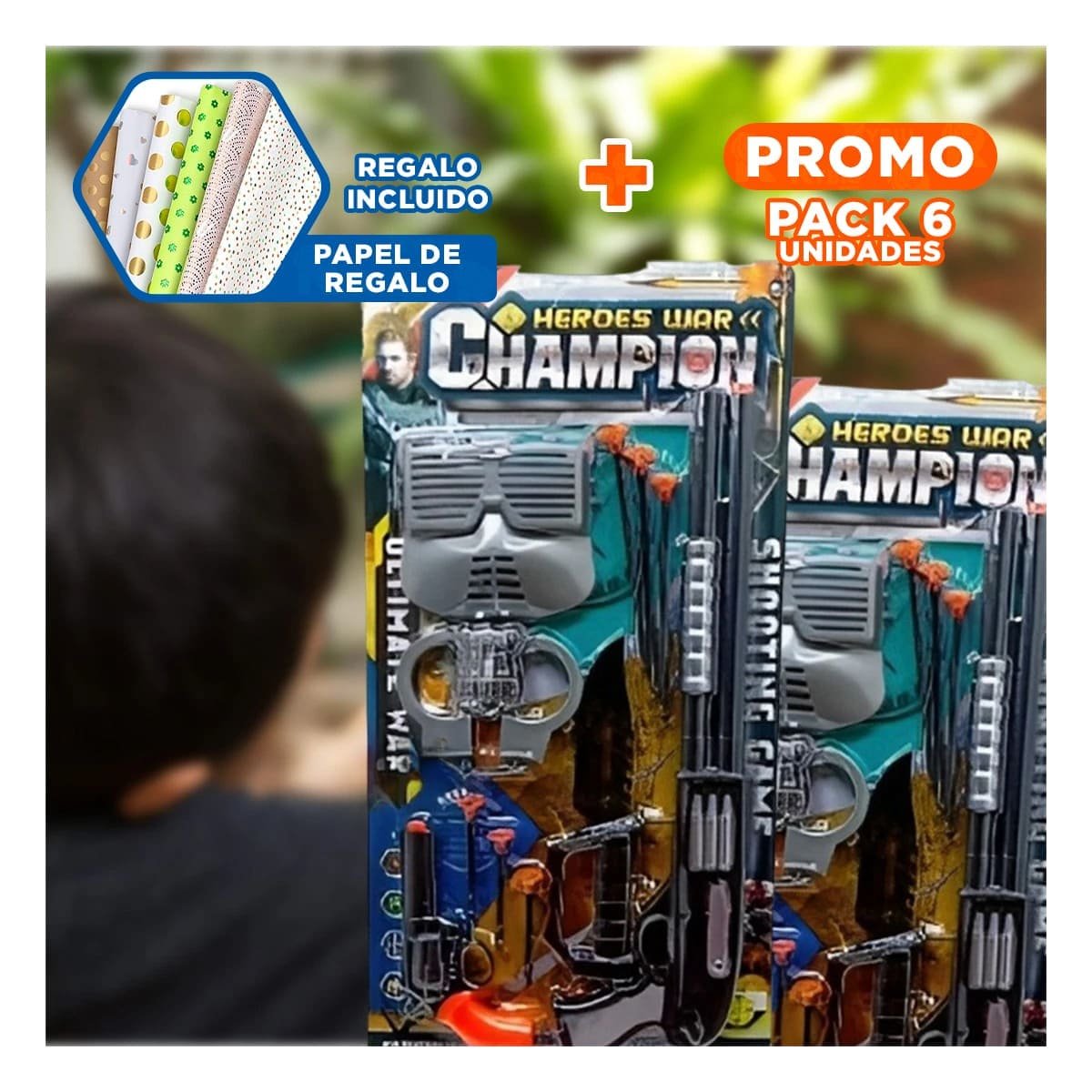 PACK6 PRODUCTO DE BLASTER CON MASCARA Y ACCESORIOS PARA JUEGO SEGURO Y+PAPEL REGALO - 1