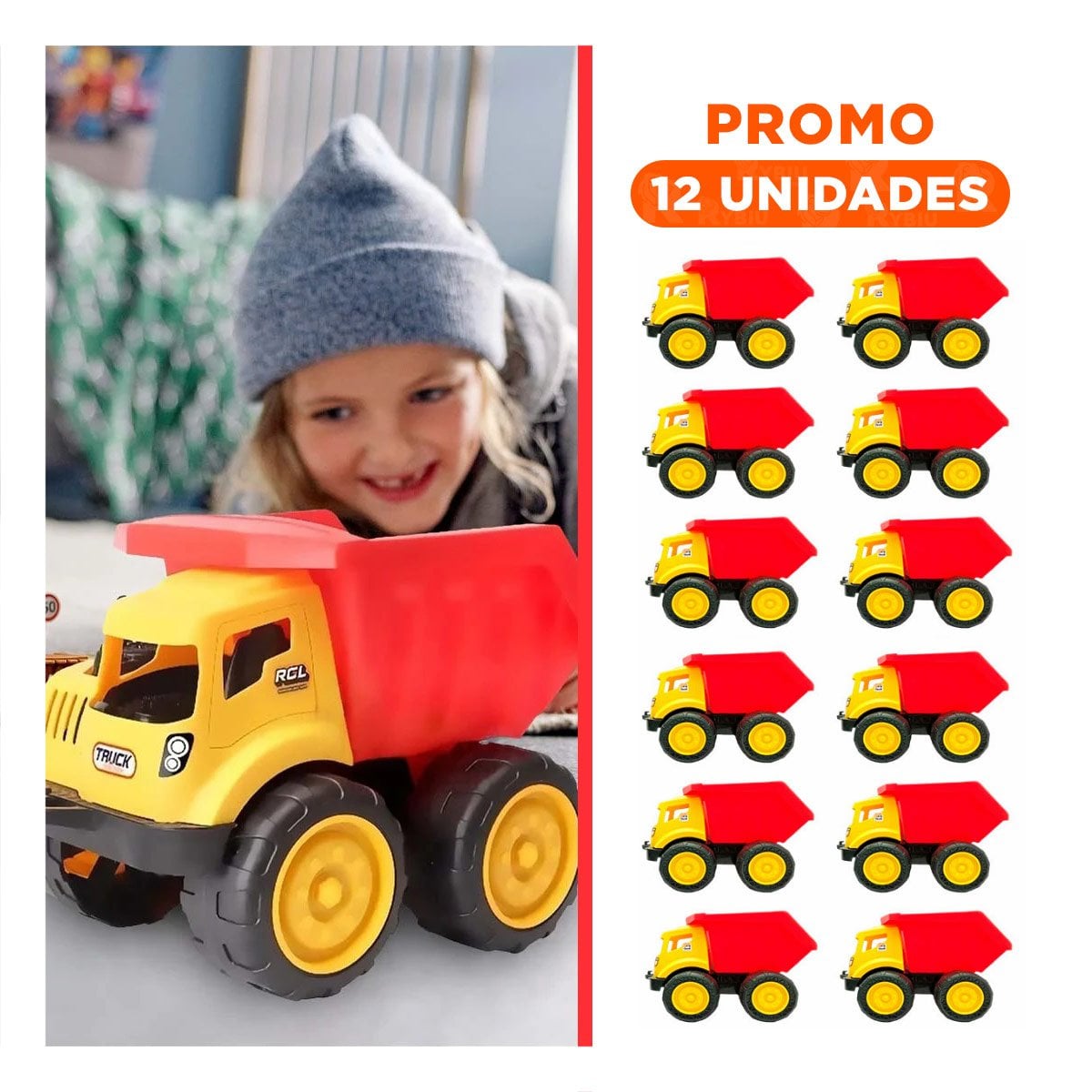 PACK12 JUGUETE VOLQUETE ROJO EN BOLSA PARA HOGAR DECORACION Y DIVERSION Y+REGALO STICKER - 1