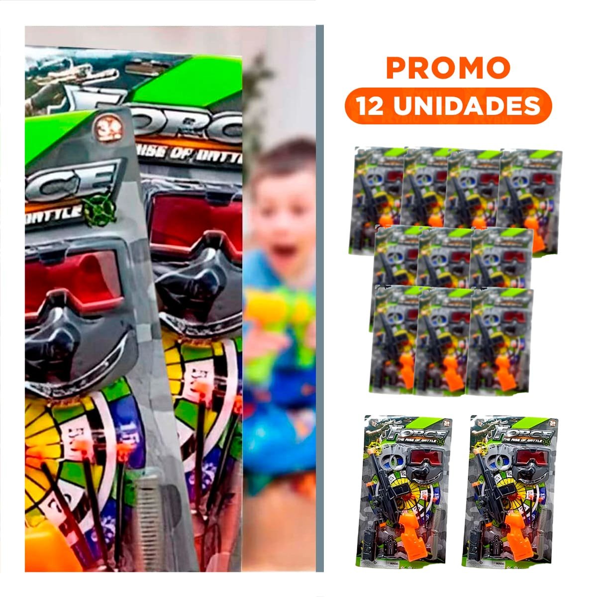 PACK12 PAQUETE DE LANZA PROYECTILES CON MASCARA Y ACCESORIOS MANGO ANARANJADO Y+REGALO STICKER - 1